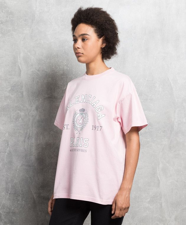 Balenciaga o1s1wg111124 College 1917 Medium-Fit T-Shirt in Light Pink Size XS / US 0-2 / IT 36-38 - 3 Thumbnail