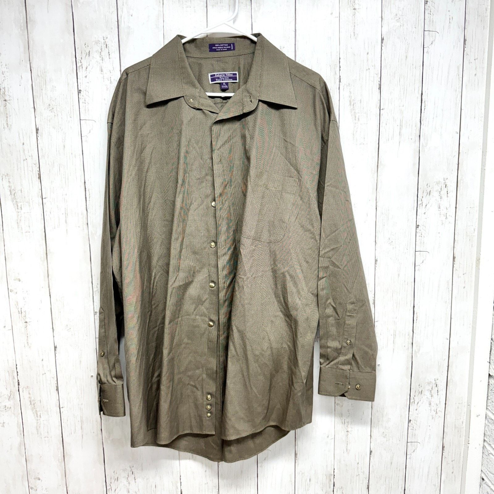 Robert Villini Roberto Villini Mens Button Up Shirt XL 17-17.5 Beige Size US XL / EU 56 / 4 - 1 Thumbnail