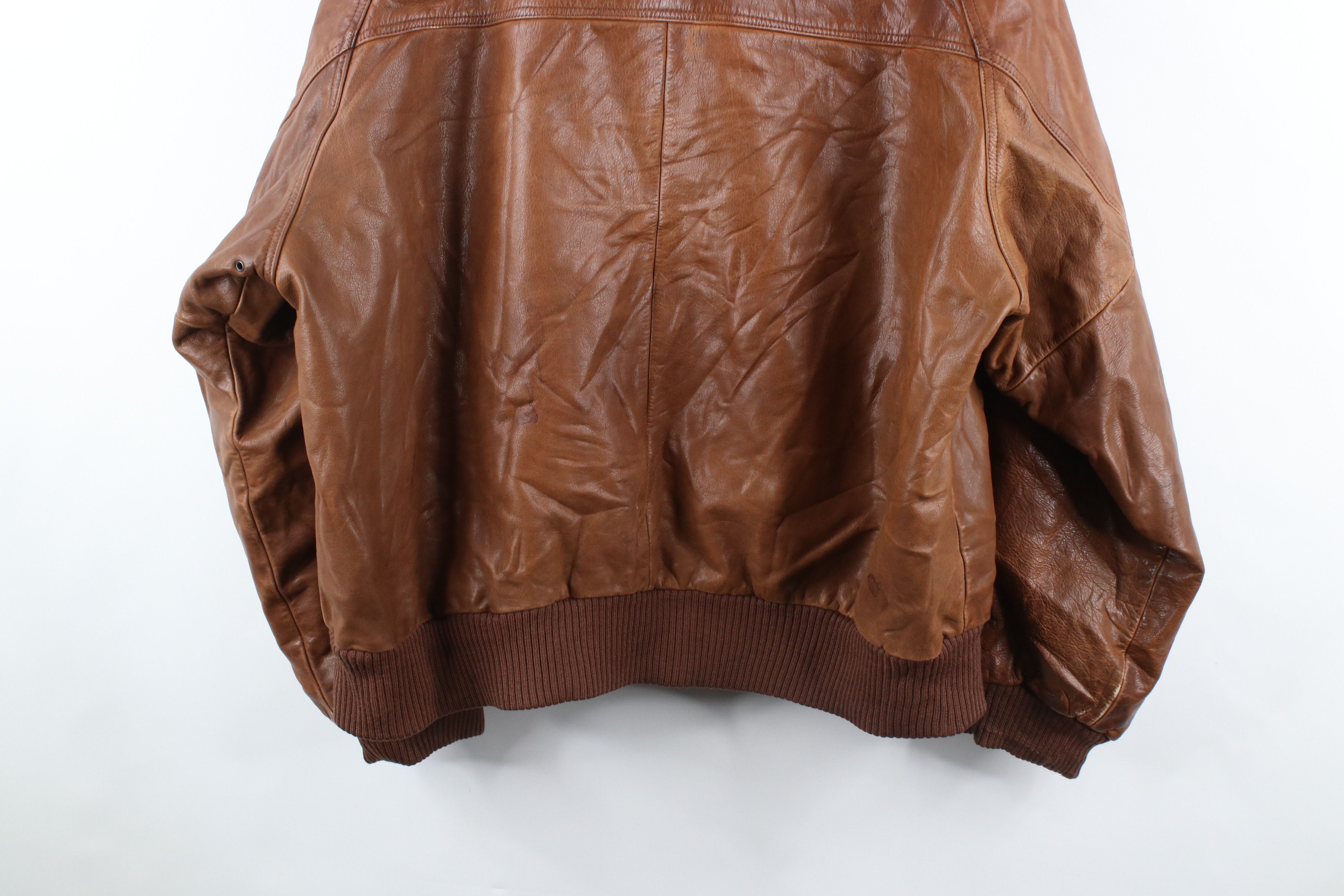 Vintage Vintage 90s Streetwear Hooded Leather Bomber Jacket Brown Size US XL / EU 56 / 4 - 18 Thumbnail