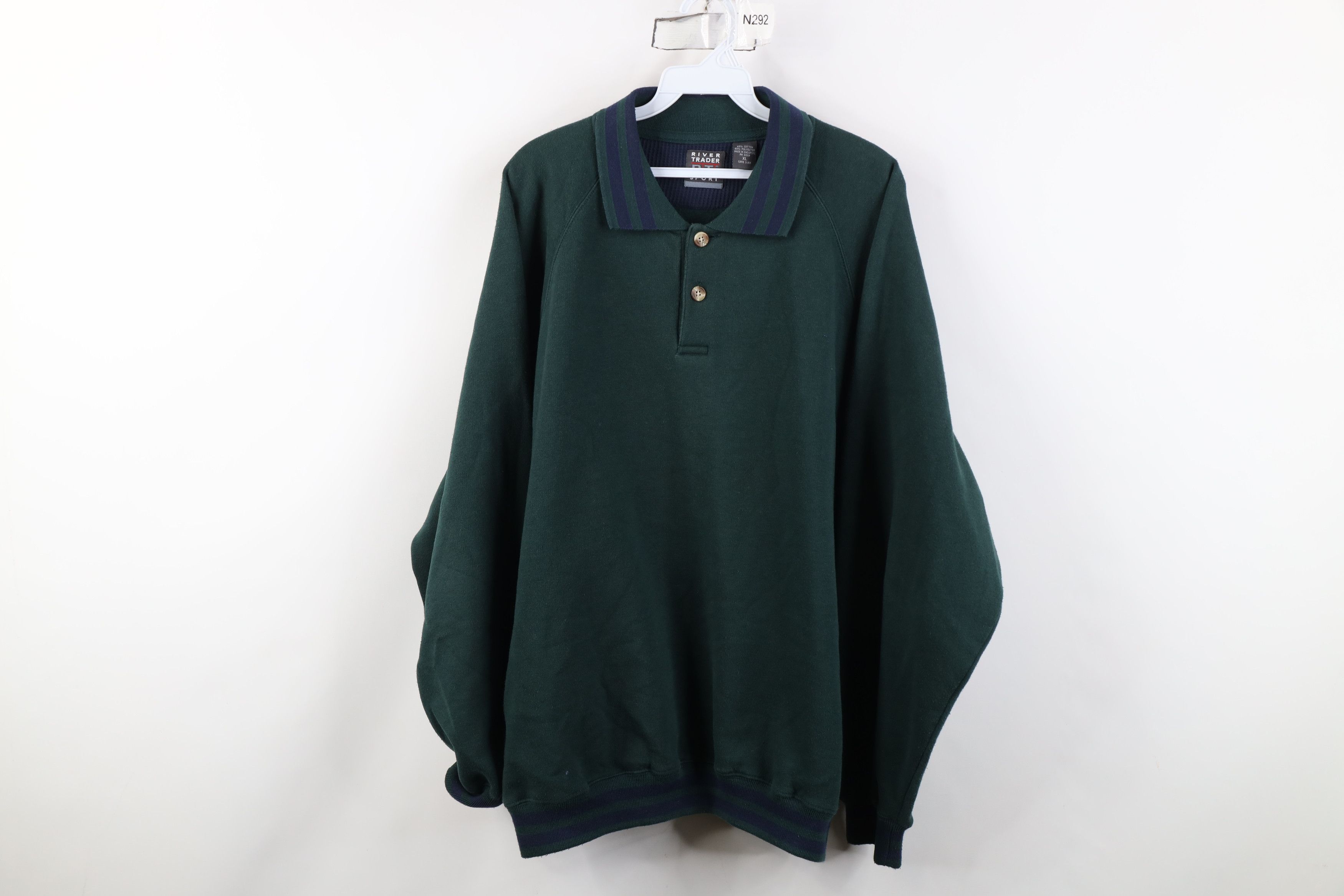Vintage Vintage 90s Streetwear Collared Pullover Sweatshirt Green Size US XL / EU 56 / 4 - 1 Thumbnail