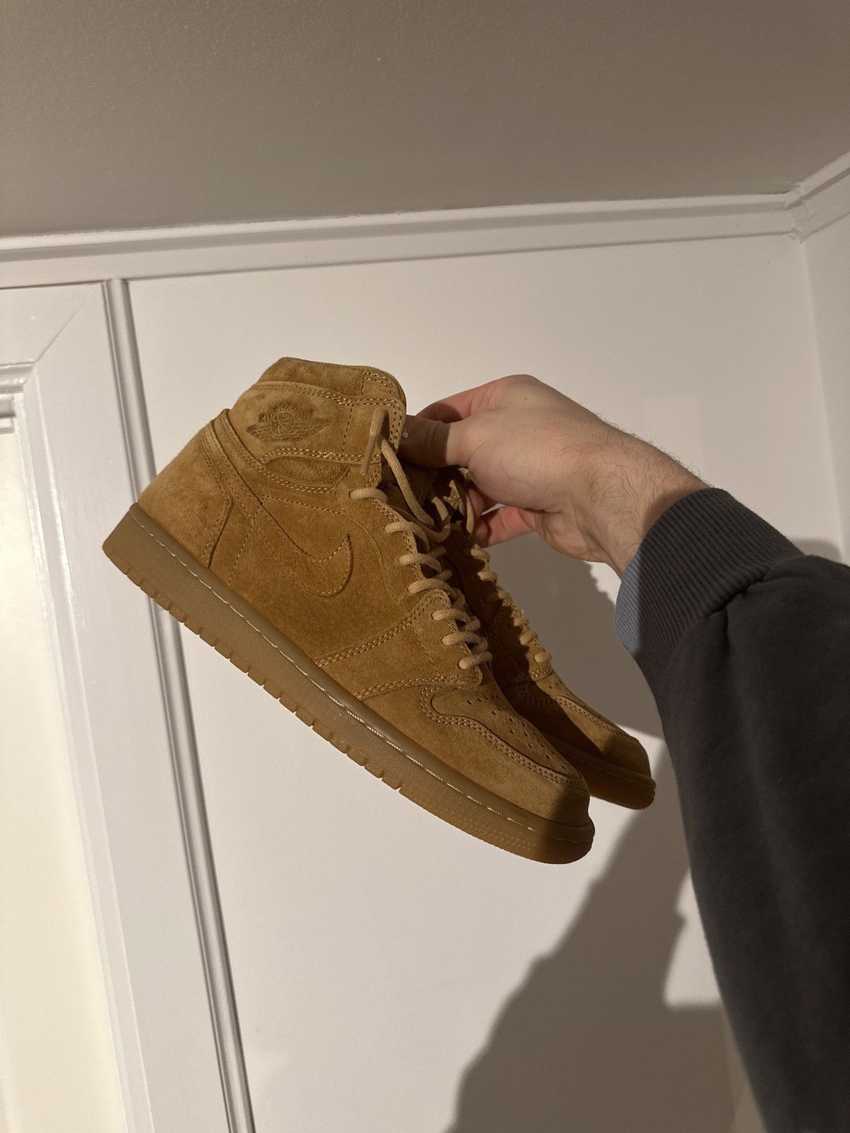 image of Jordan Nike Jordan 1 Wheat Shoes in Golden Harvest, Men's (Size 8)