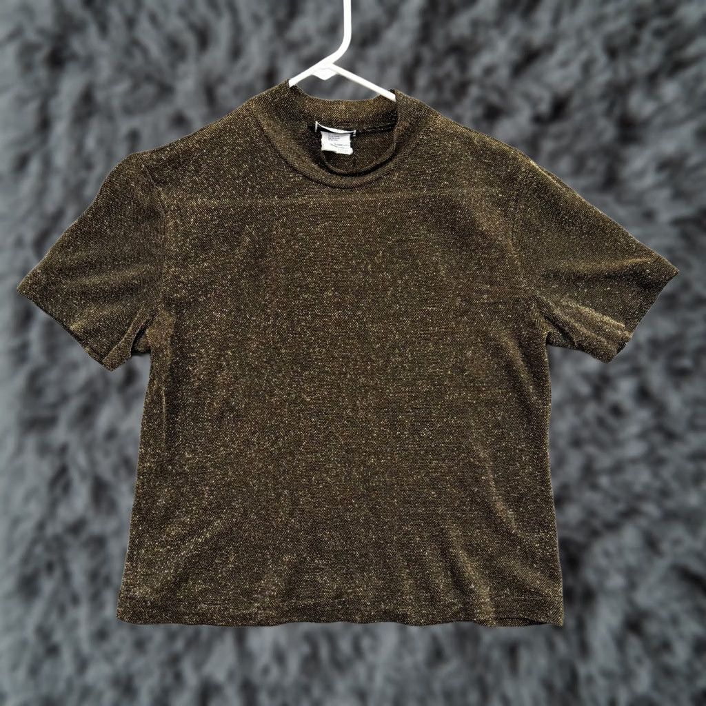 Lee VINTAGE Lauren Lee Blouse Medium Gold Speckled Sheer Short Sleeve Women 80s Size M / US 6-8 / IT 42-44 - 1 Thumbnail