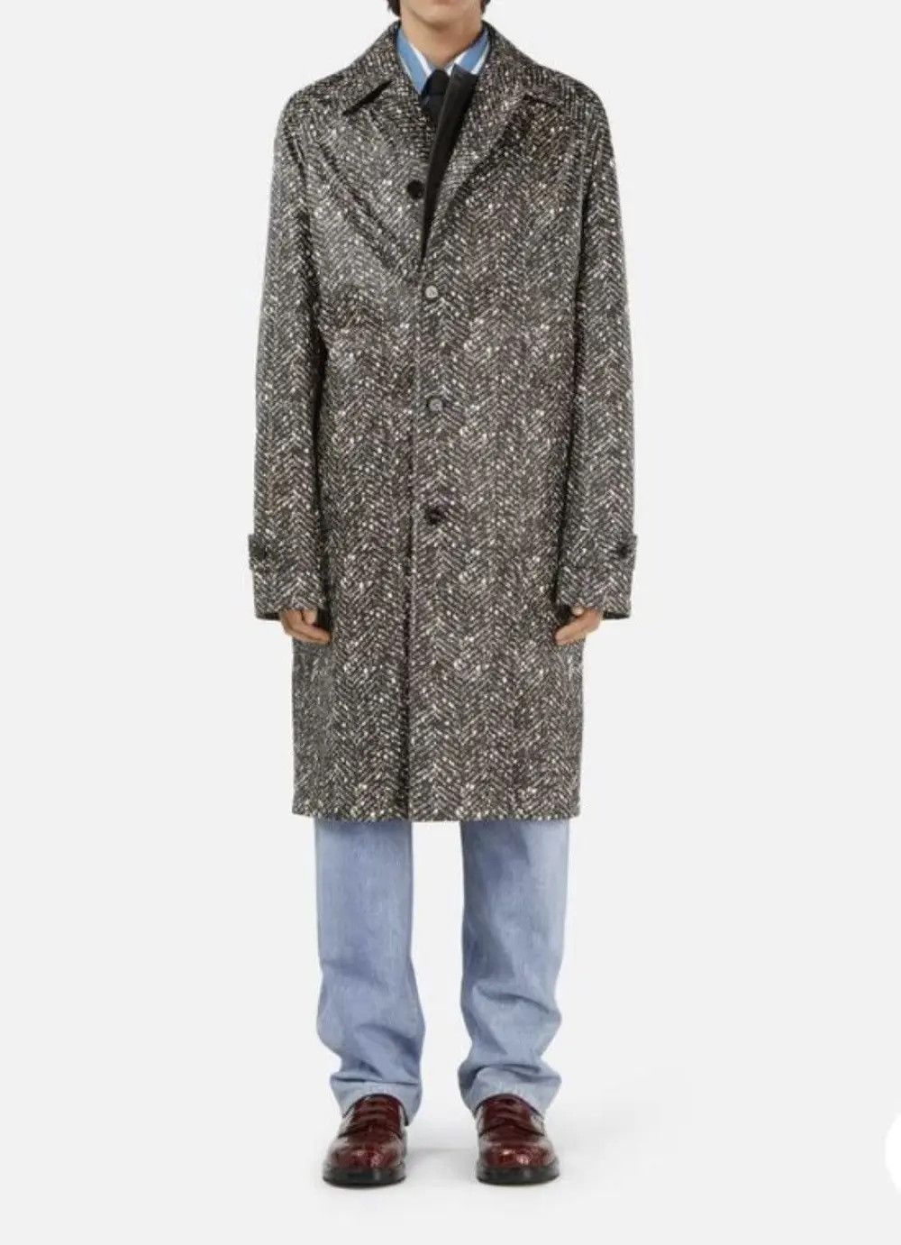 Bottega Veneta o1w1db10925 Printed Leather Chevron Coat in Multicolor Size US L / EU 52-54 / 3 - 1 Preview