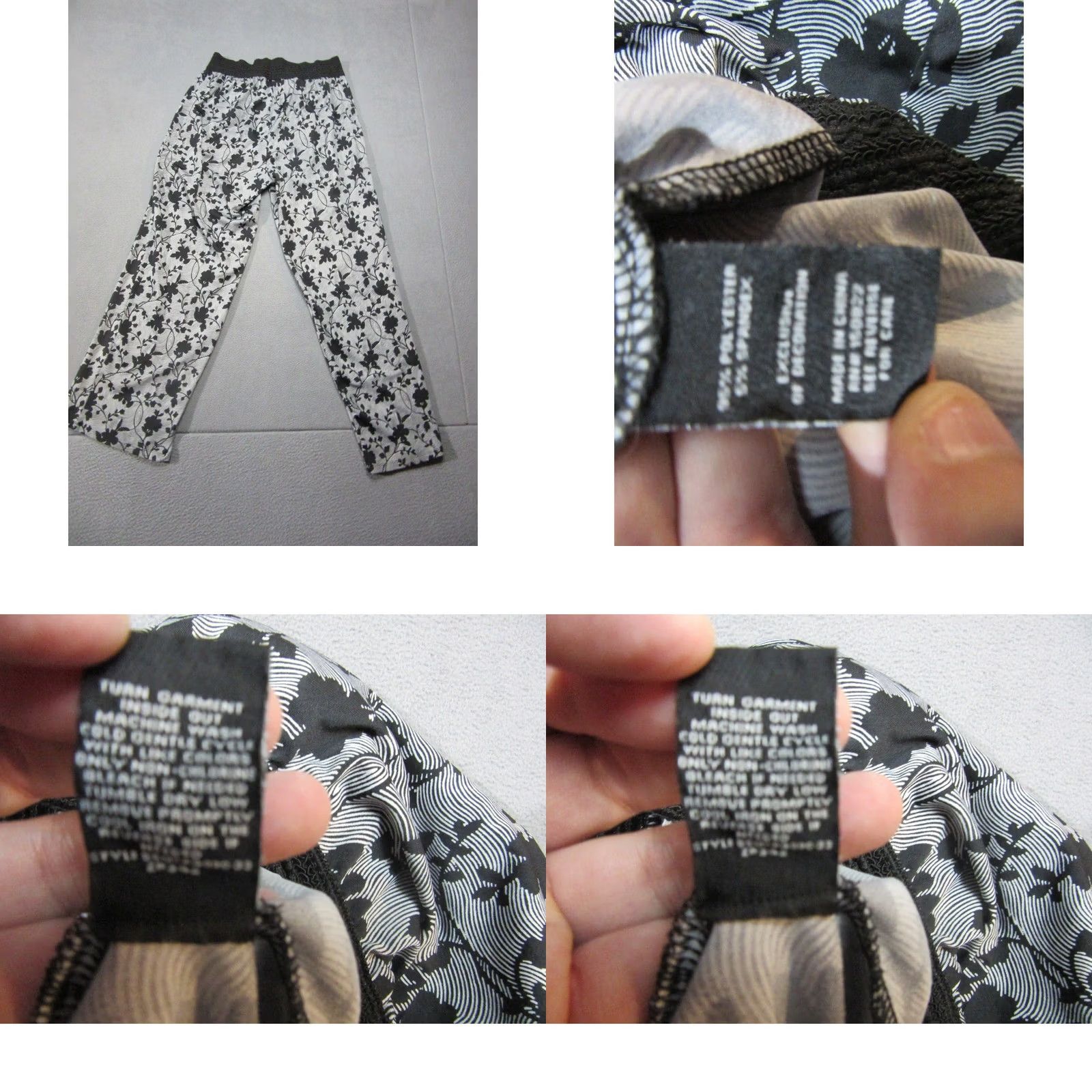 Vintage Zoe + Phoebe Pants Womens M Black White Floral Wide-Leg Lounge Flowy Size 32" / US 10 / IT 46 - 8 Thumbnail