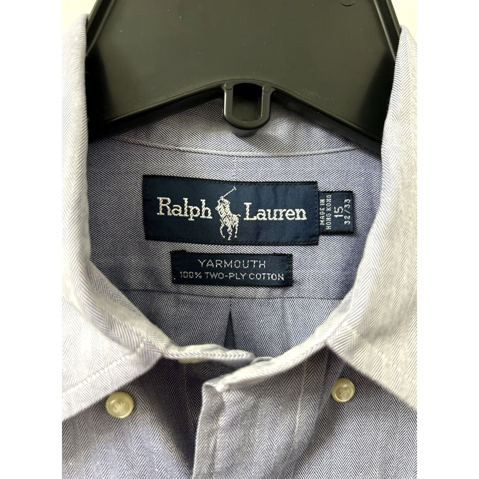 Ralph Lauren VINTAGE Ralph Lauren Yarmouth Shirt Mens 15 Blue Herringbone Button-Down L/S Dress Shirt Non-Iron 100% Cotton Size US M / EU 48-50 / 2 - 5 Thumbnail