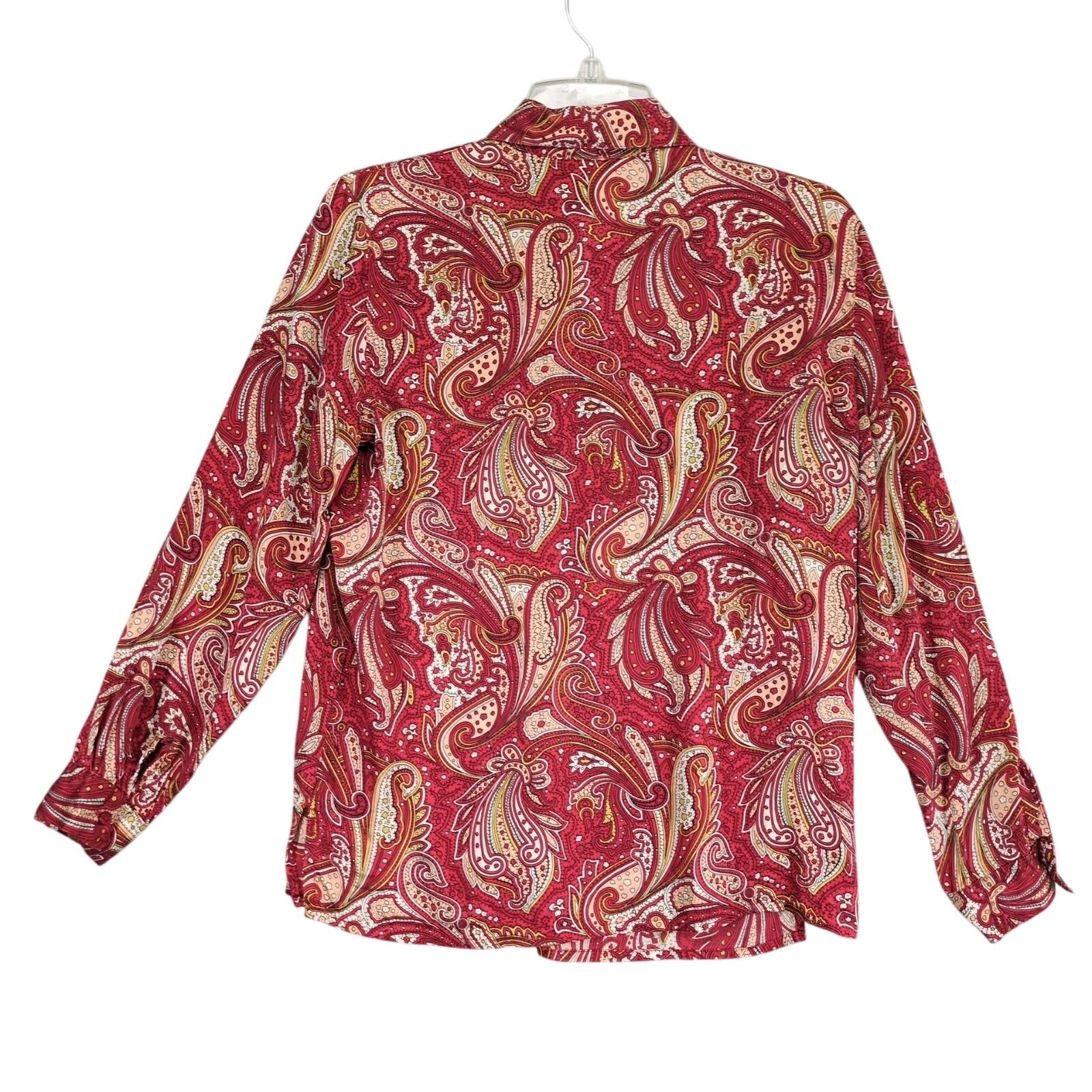 Vintage SLB Women's S Petite 100% Silk Red Paisley Button Up Blouse Size S / US 4 / IT 40 - 3 Thumbnail