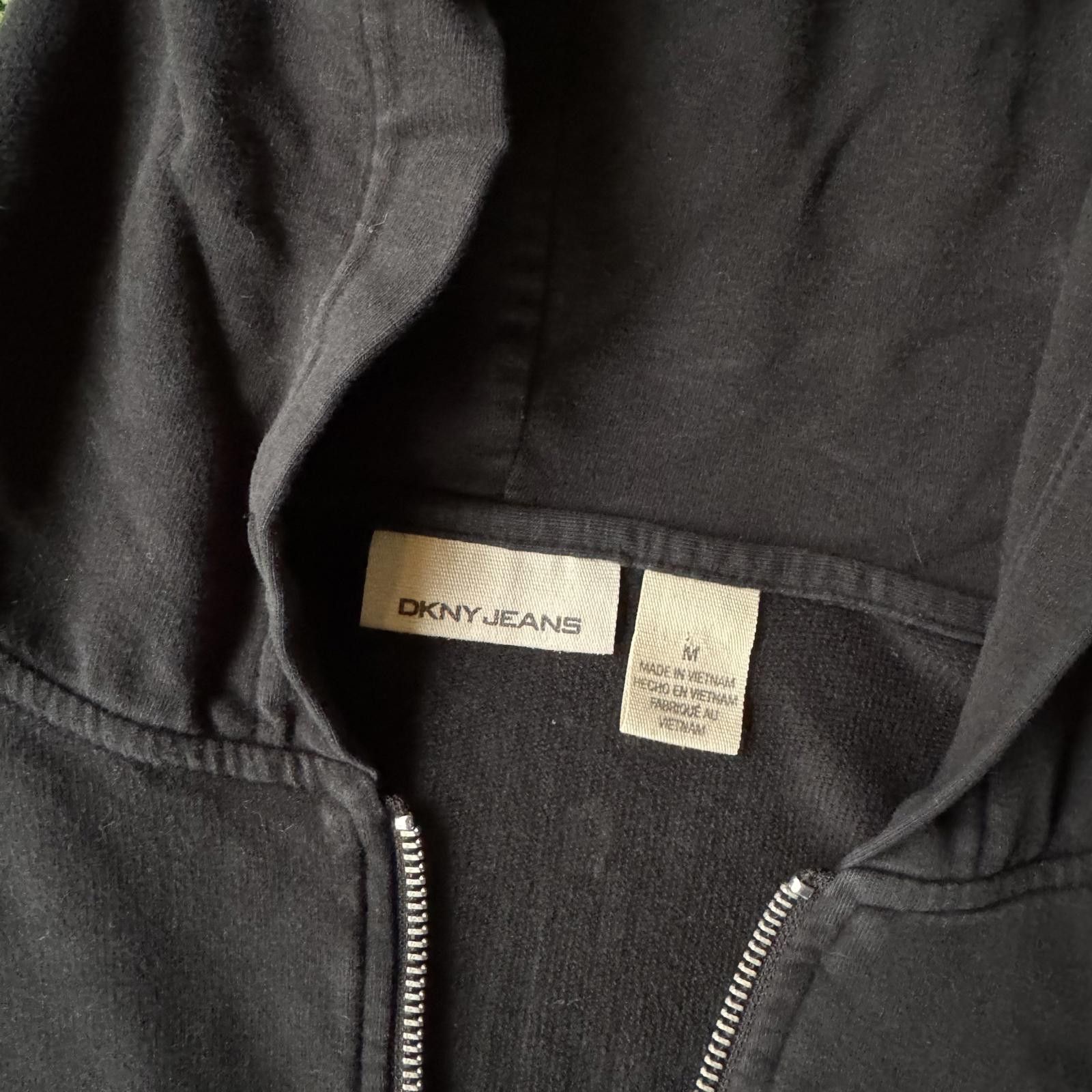 Designer DKNY Jeans Black Zip-Up Hoodie Size ONE SIZE - 2 Thumbnail