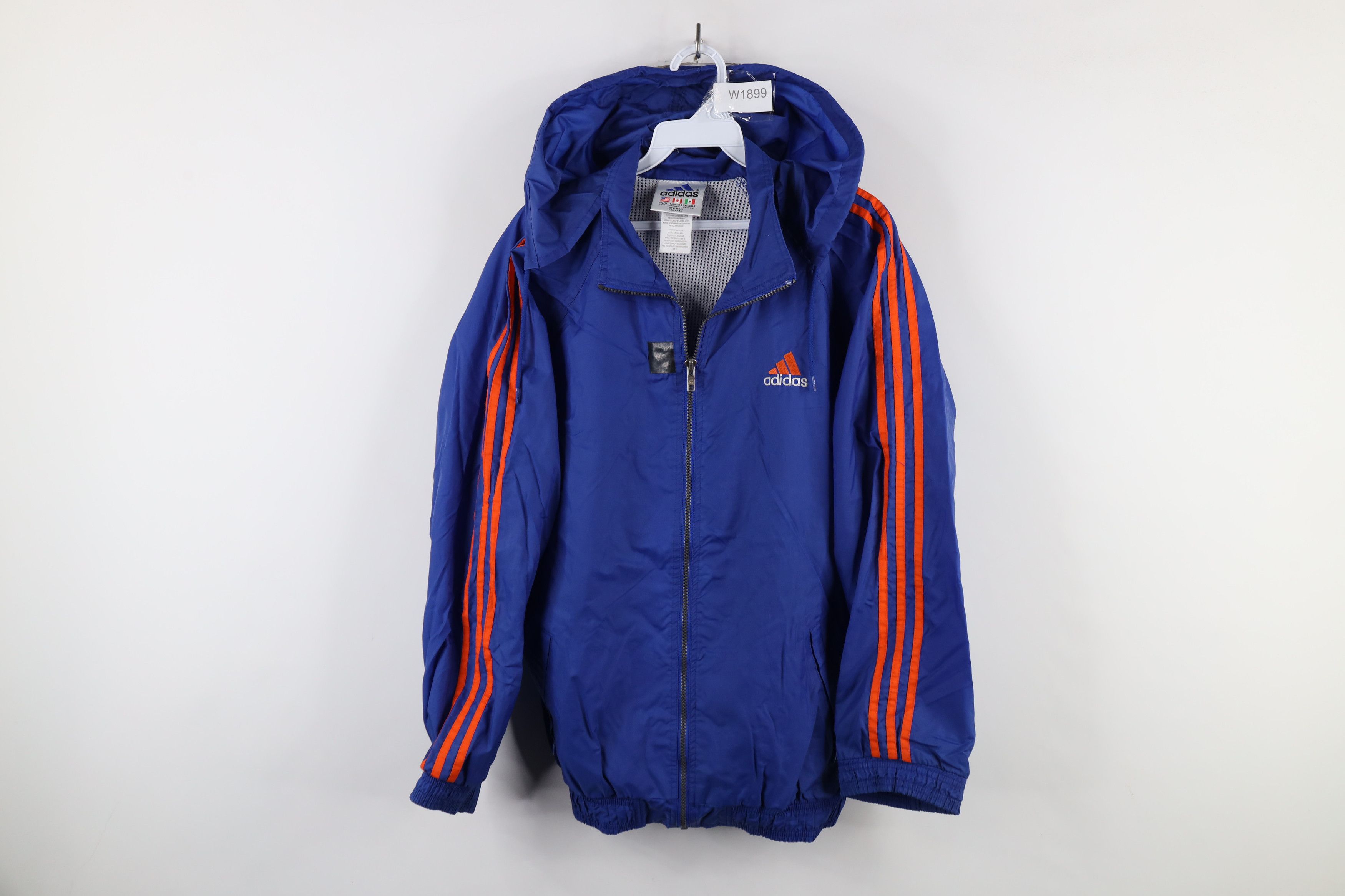 Adidas × Vintage Vintage 90s Adidas Spell Out Hooded Windbreaker Jacket Blue Size US XL / EU 56 / 4 - 1 Thumbnail