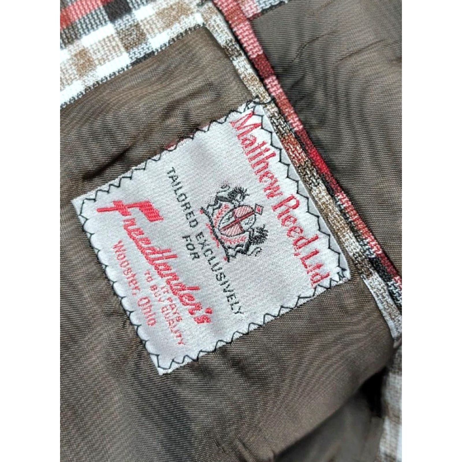 Vintage VINTAGE Matthew Reed blazer jacket Blazer Mens 46L Red Plaid Wool Polyester Tweed 1970s Sportscoat USA Made Size 46R - 5 Thumbnail