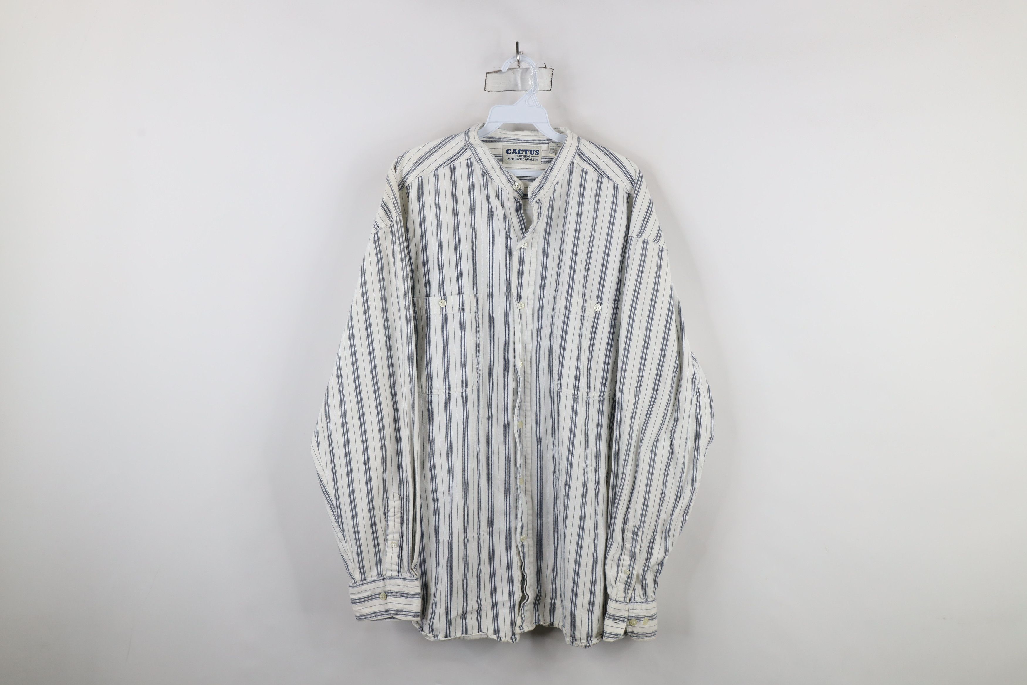 Vintage Vintage 90s Streetwear Fit Band Collar Button Shirt White Size US XL / EU 56 / 4 - 1 Thumbnail