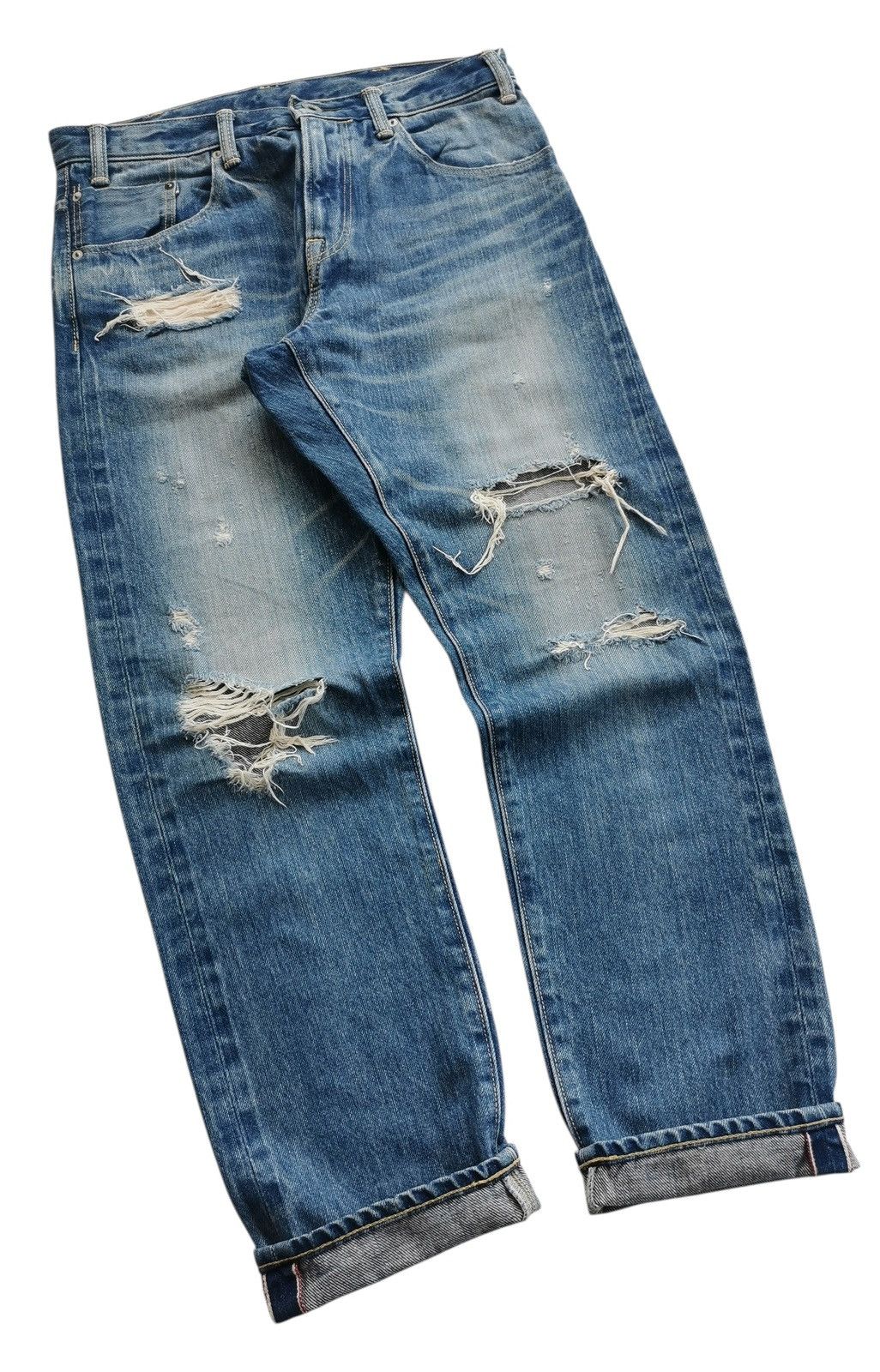 Vintage Dmg Selvedge Cropped Distressed Denim Jeans ♦️A864♦️ Size US 28 / EU 44 - 8 Thumbnail