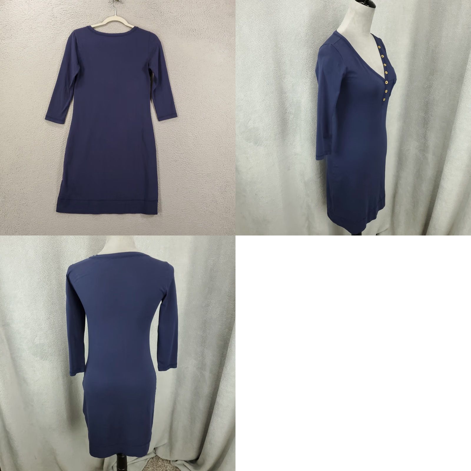 Lilly Pulitzer VINTAGE Lilly Pulitzer Dress Women XS Blue Solid Short Sleeve V-Neck Pullover Stretch Casual Party Mini Size XS / US 0-2 / IT 36-38 - 8 Thumbnail
