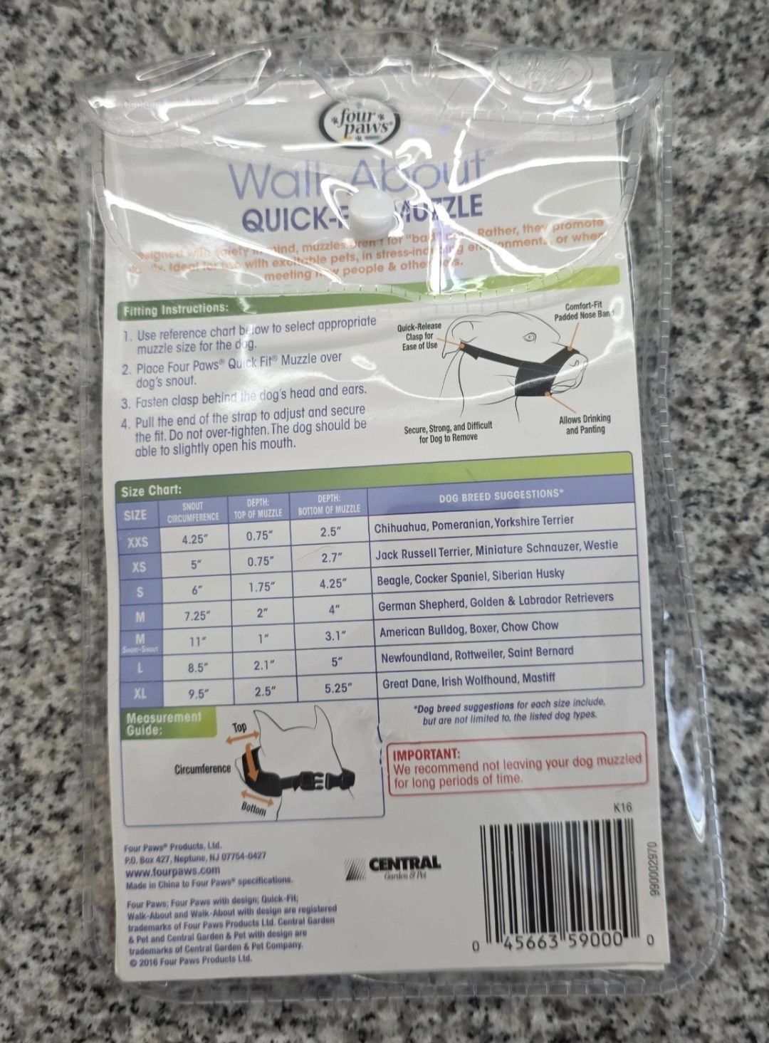 Other New Four Paws Walk-About Quick-Fit Dog Muzzle 0-XX-Small Size ONE SIZE - 2 Thumbnail