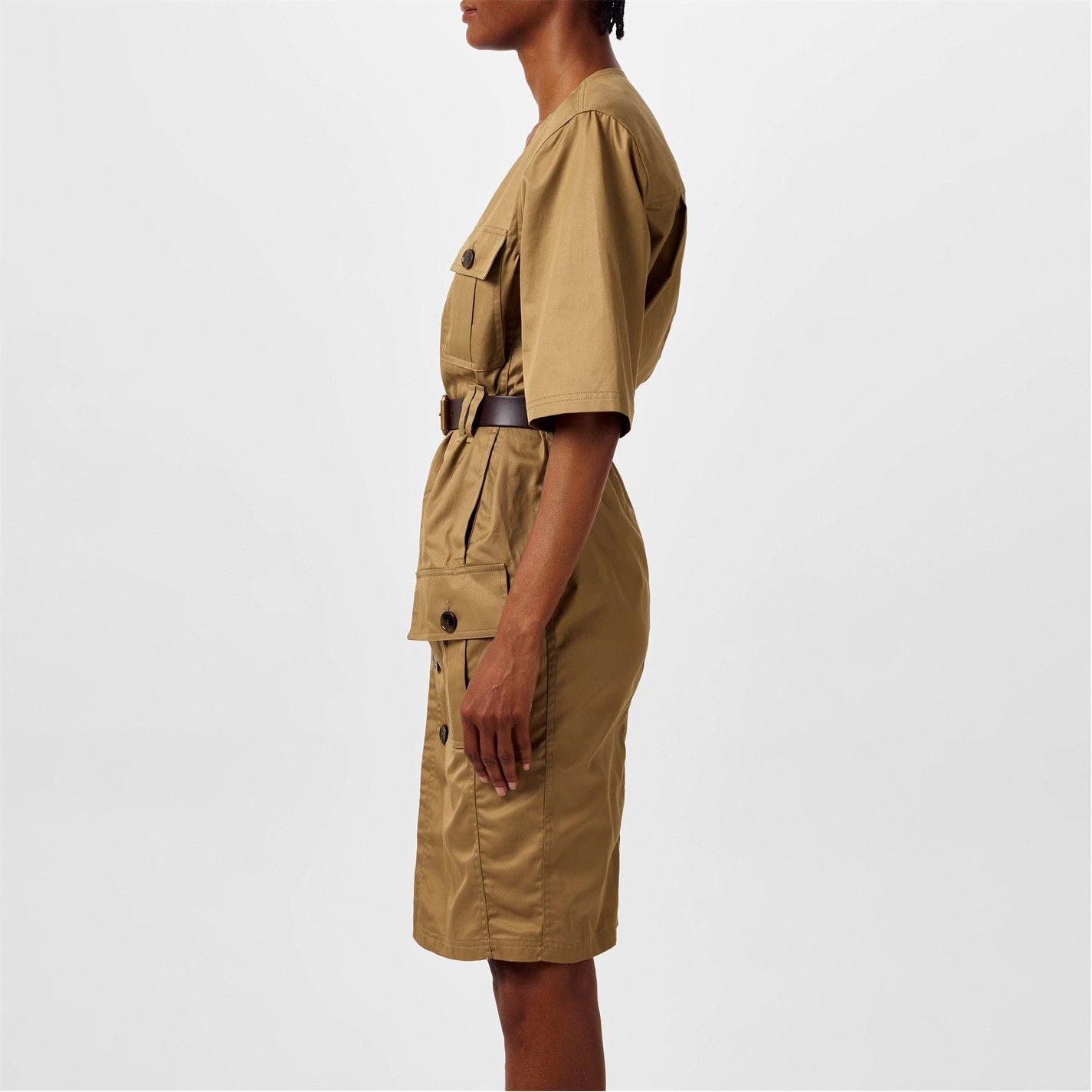 Saint Laurent Paris o1y0126 Belt Midi Dress in Beige Size M / US 6-8 / IT 42-44 - 4 Thumbnail