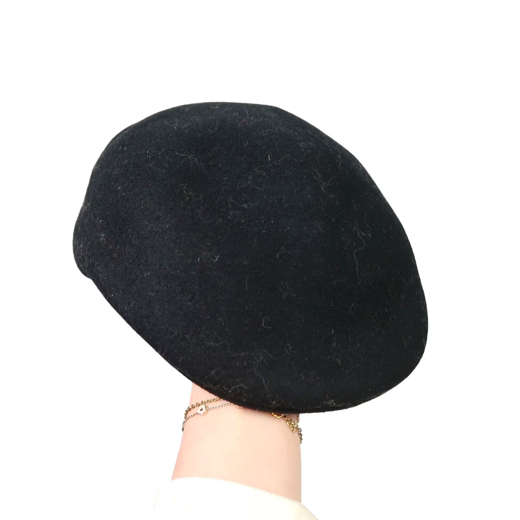 FELT Men Black Felt Wool Flat Cap Cabby Hat M Wool Mens Fall Winter Casual Size ONE SIZE - 6 Thumbnail