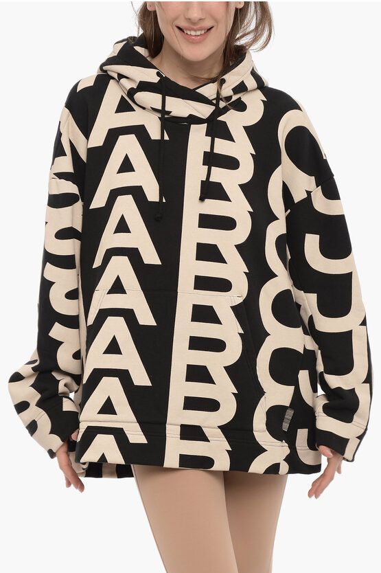 image of Marc Jacobs All-Over Monogram Oversized Hoodie in Beige, Women's (Size XS)