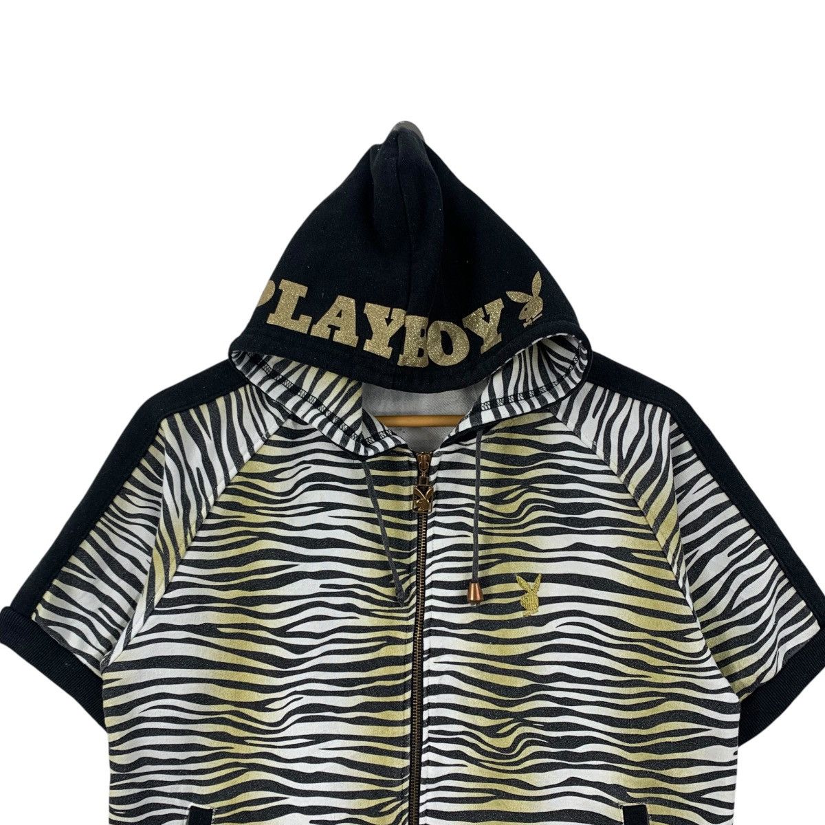 Playboy Vintage PLAYBOY Tiger Stripes Overprint Short Sleeve Hoodie Size US M / EU 48-50 / 2 - 4 Thumbnail