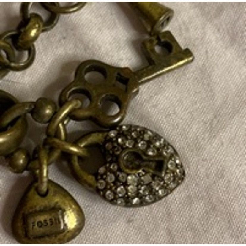 Fossil Vintage Y2K Fossil Brass Tone Toggle Charm Bracelet Size ONE SIZE - 6 Thumbnail