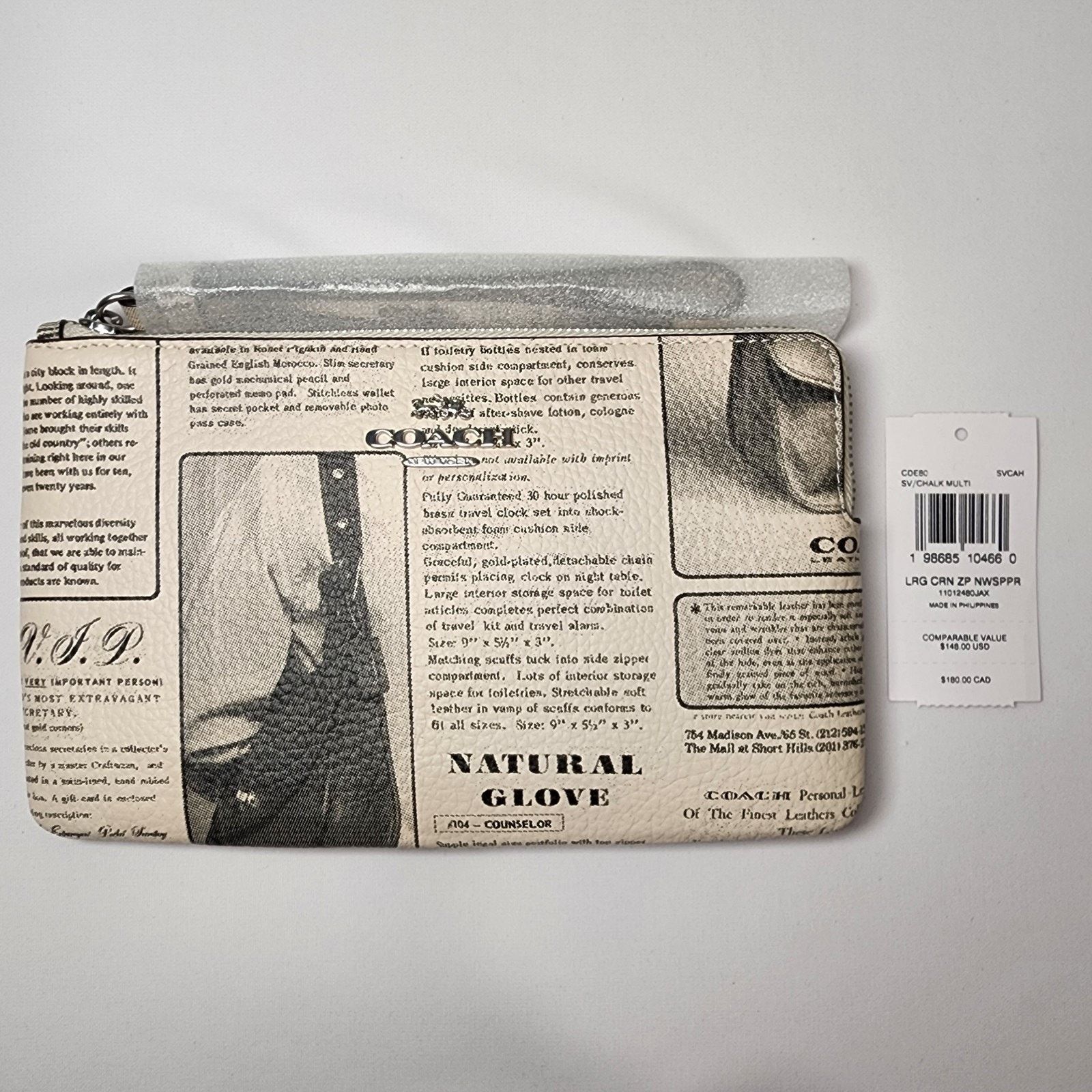 Coach NWT COACH CDE80 Large Corner Zip Wristlet Newspaper Print v2 Size ONE SIZE - 1 Thumbnail