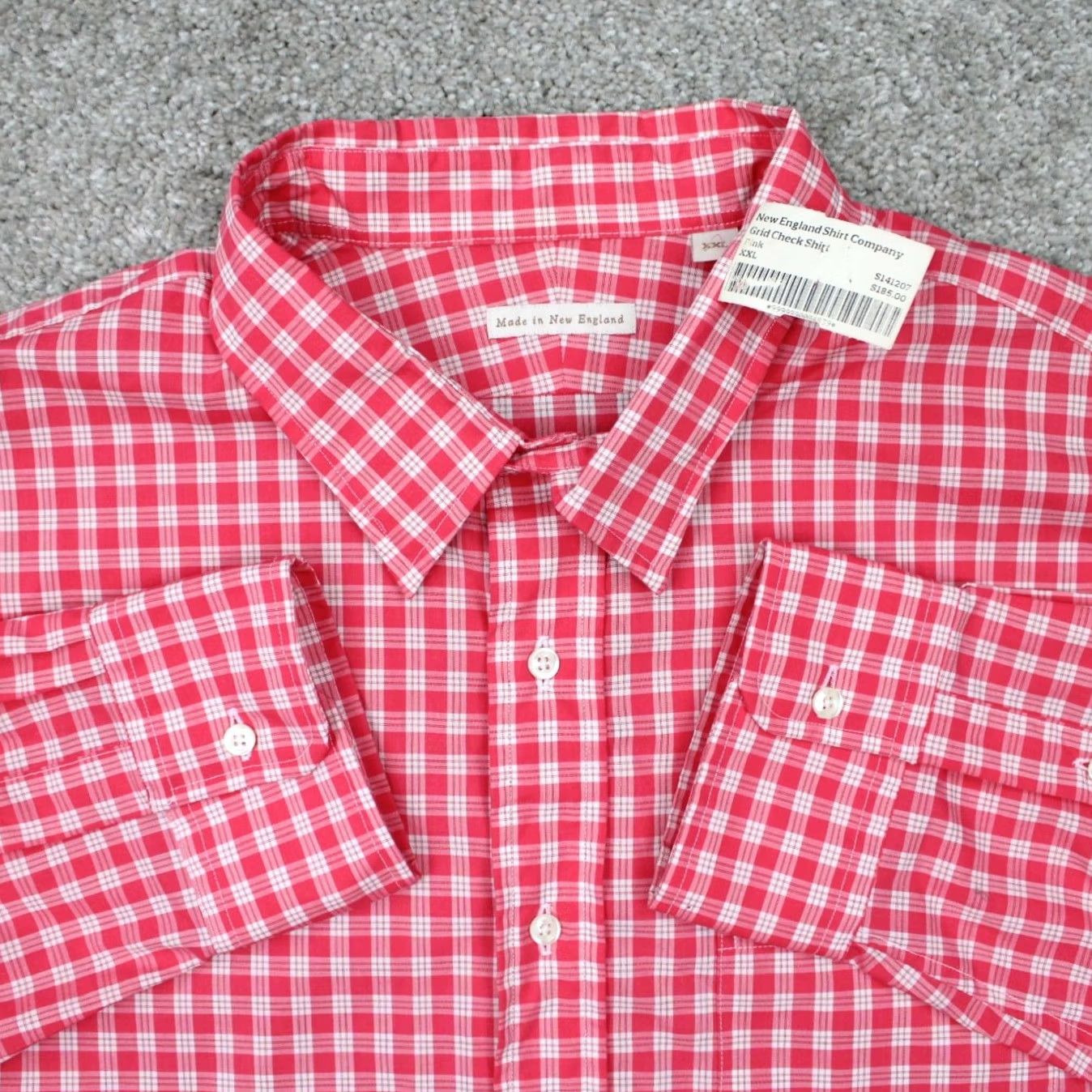 Vintage New England Shirt Company Shirt Mens 2XL Pink/White Grid Check L/S Cotton Size US XXL / EU 58 / 5 - 2 Thumbnail