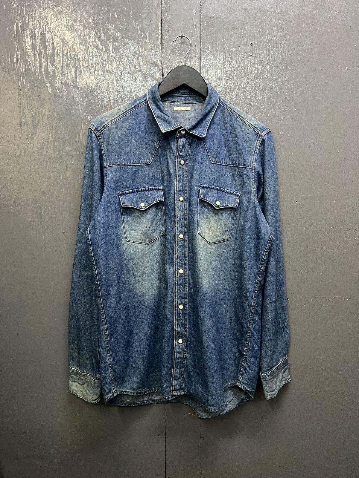 GU Western Pearl Snap Button Denim Shirt Longsleeve