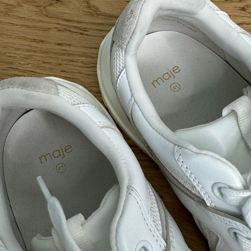 Maje NWOT Maje Blanc White Zig-Zag Chunky Lug Leather Sneakers Size US 11 / IT 41 - 3 Thumbnail