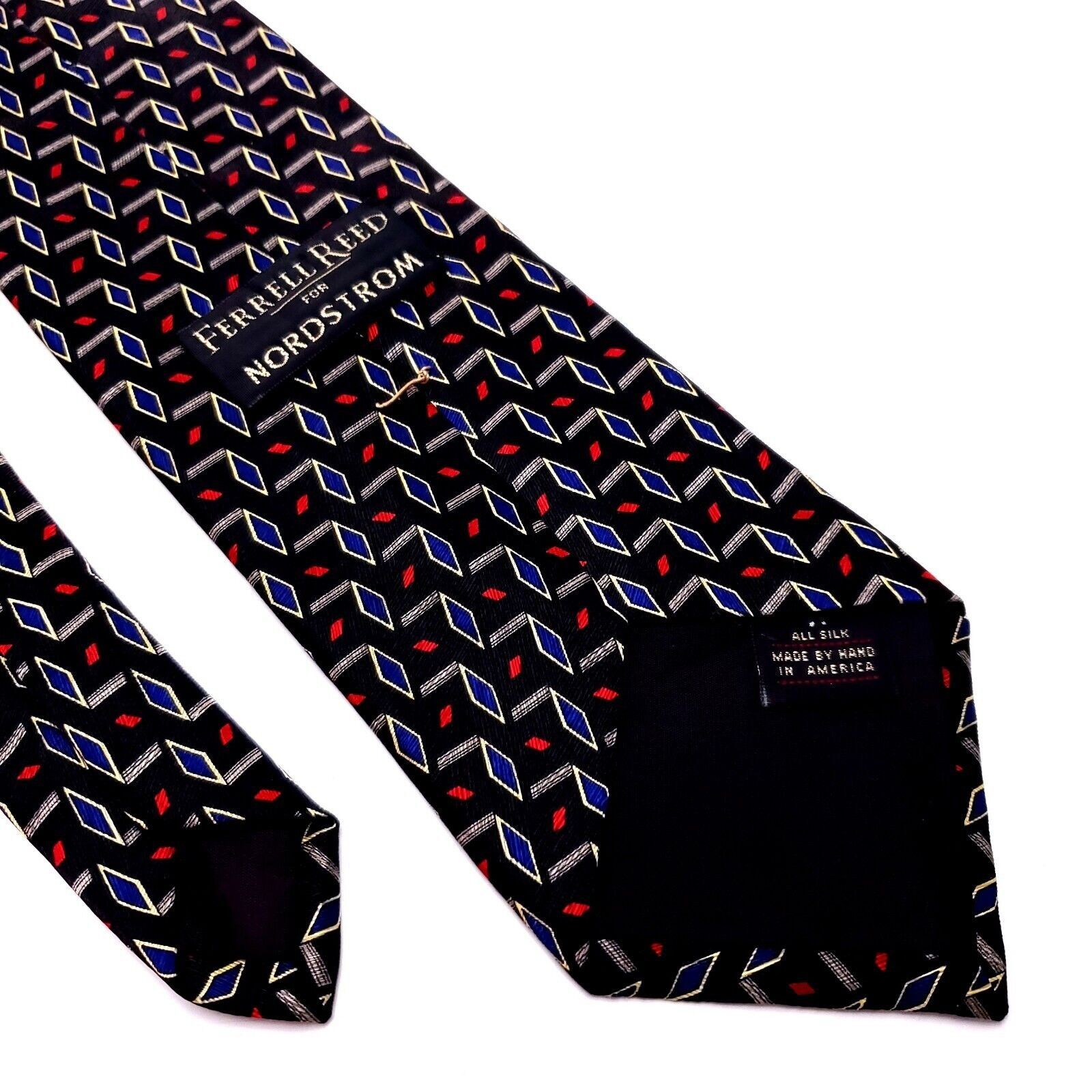 Vintage Ferrell Reed Nordstrom Silk Tie Black Red Blue Geometric USA Size ONE SIZE - 3 Thumbnail