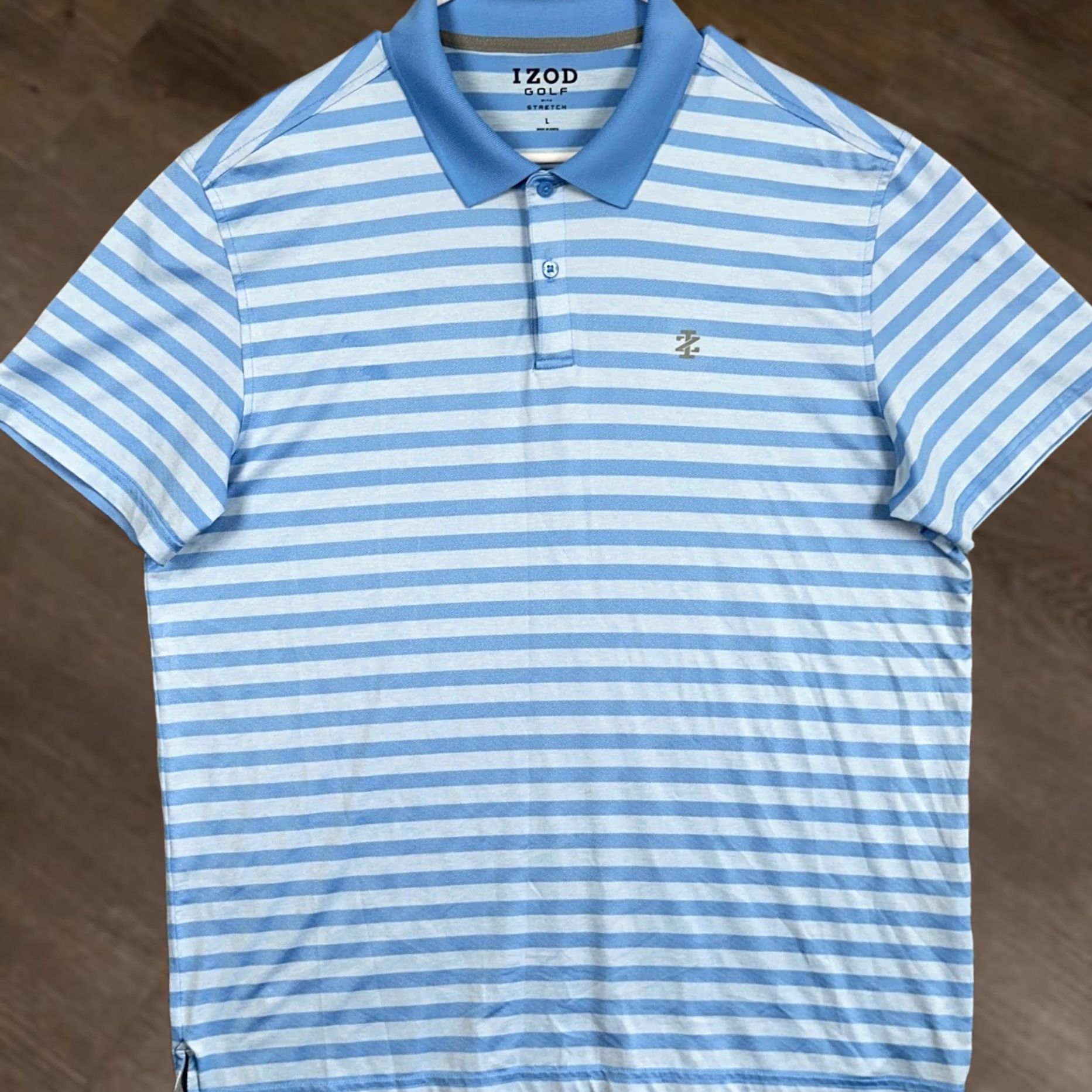 Izod VINTAGE Izod Golf Polo Shirt Mens Large Blue White Striped Short Sleeve Stretch Size US L / EU 52-54 / 3 - 1 Thumbnail