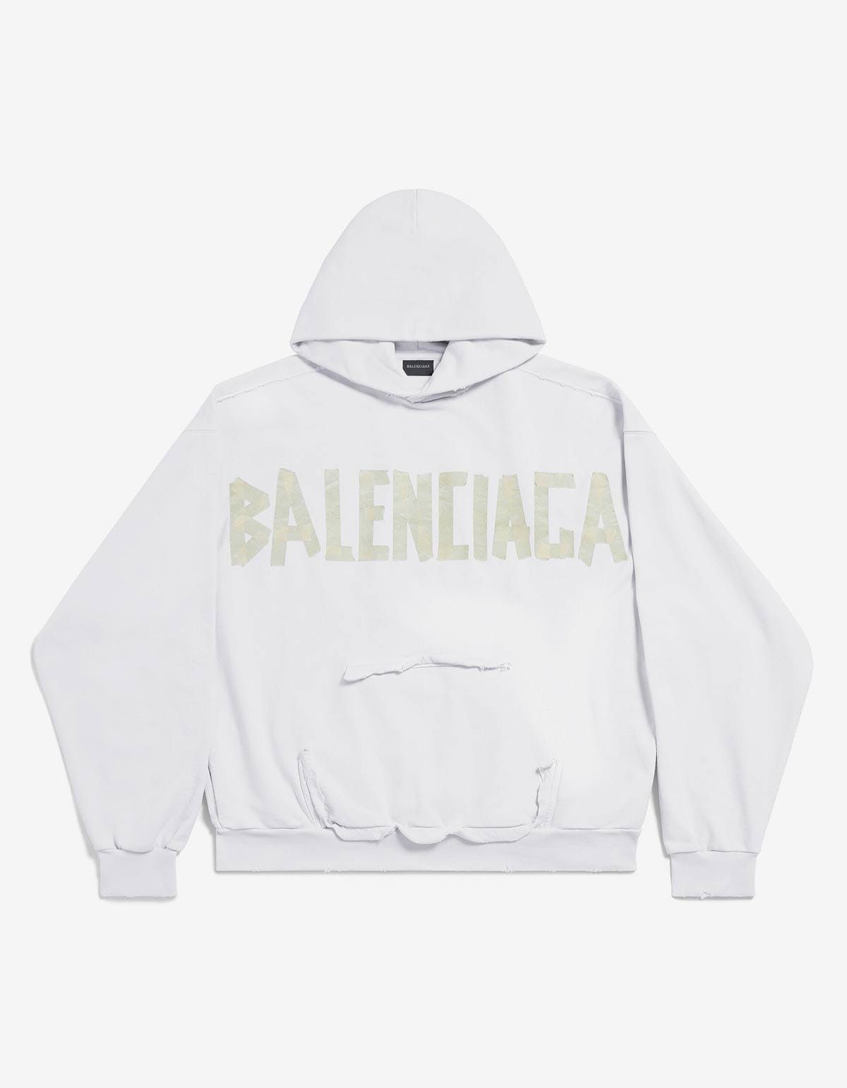 Image of Balenciaga White Tape Type Ripped Pocket Large Hoodie, Men's (Size XS)