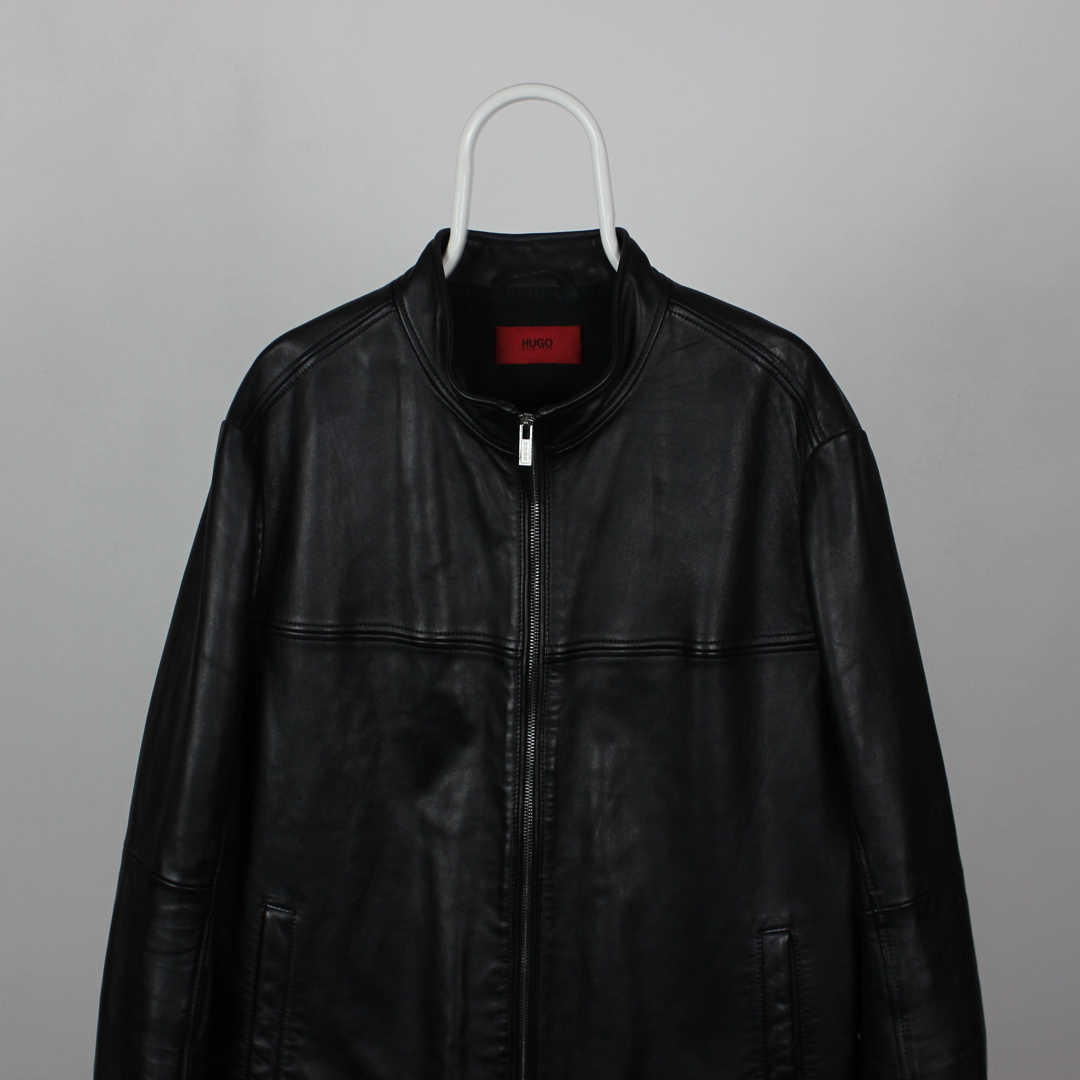 Hugo Boss leather jacket heavy men black L XL