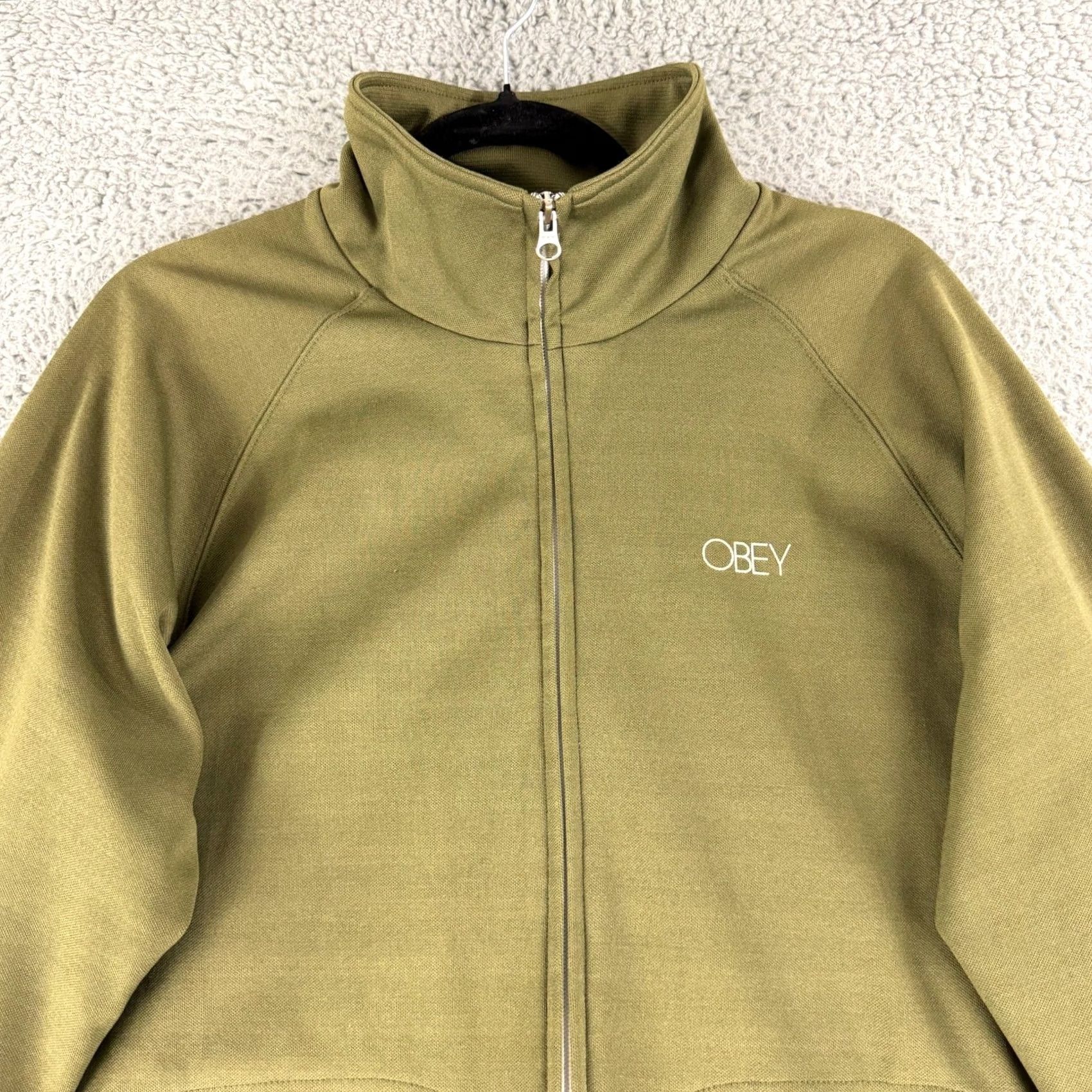 Obey OBEY Track Jacket Mens XL Olive Green Full Zip Mock Neck Raglan Streetwear Size US XL / EU 56 / 4 - 2 Thumbnail