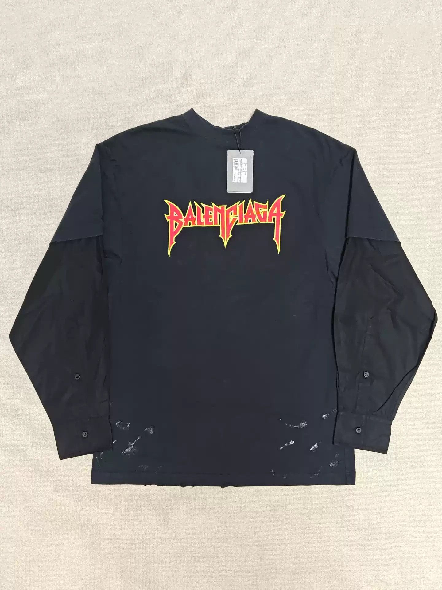 Balenciaga22ss Flame Lightning Band Fake Two Pieces Long sleeved