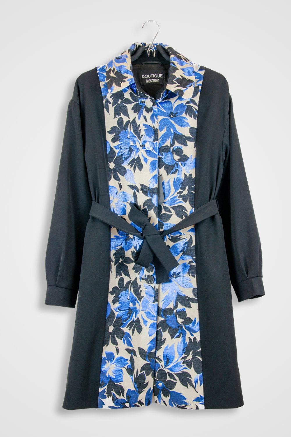 Boutique Moschino Moschino Boutique Floral Coat Black Blue Belted - Size IT44 Size M / US 6-8 / IT 42-44 - 1 Thumbnail