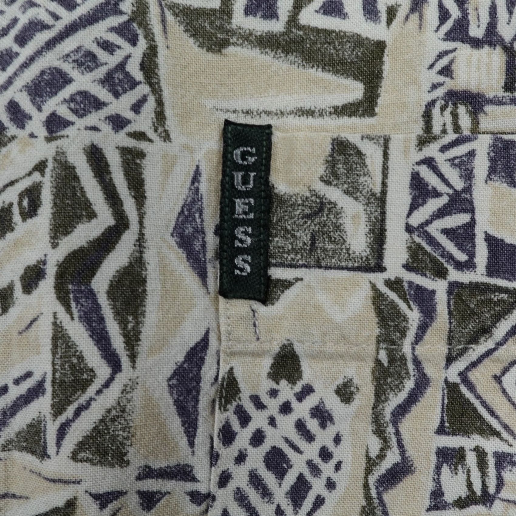Guess VINTAGE GUESS Shirt Men Large Tan Abstract Tribal Hawaiian Aloha Linen Blend 90s Beach Casual Button-Up Short Sleeve Gecko Beige Mens Size US L / EU 52-54 / 3 - 3 Thumbnail