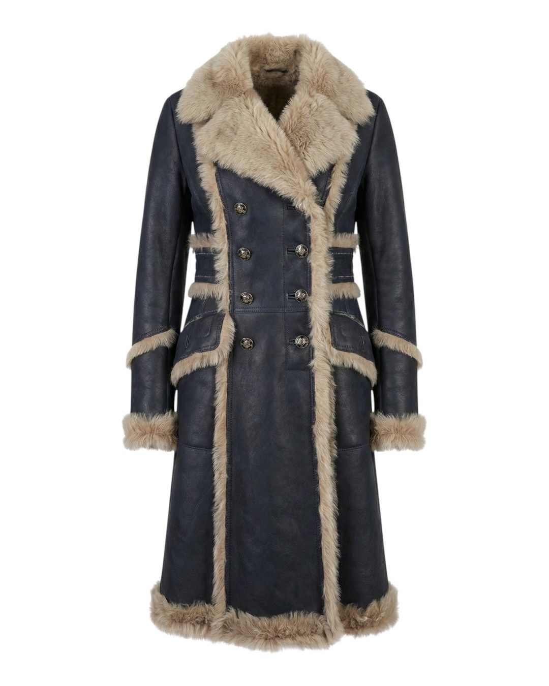 Roberto Cavalli DOUBLE BREASTED SHEARLING LEATHER HEAVY COAT Size L / US 10 / IT 46 - 1 Thumbnail