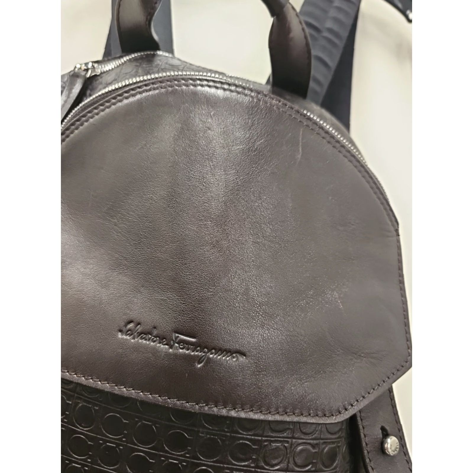 Salvatore Ferragamo Salvatore Ferragamo Backpack Leather Embossed All Over Pattern Black Men Backpack Pockets 2 Distressed Leather Size ONE SIZE - 5 Thumbnail