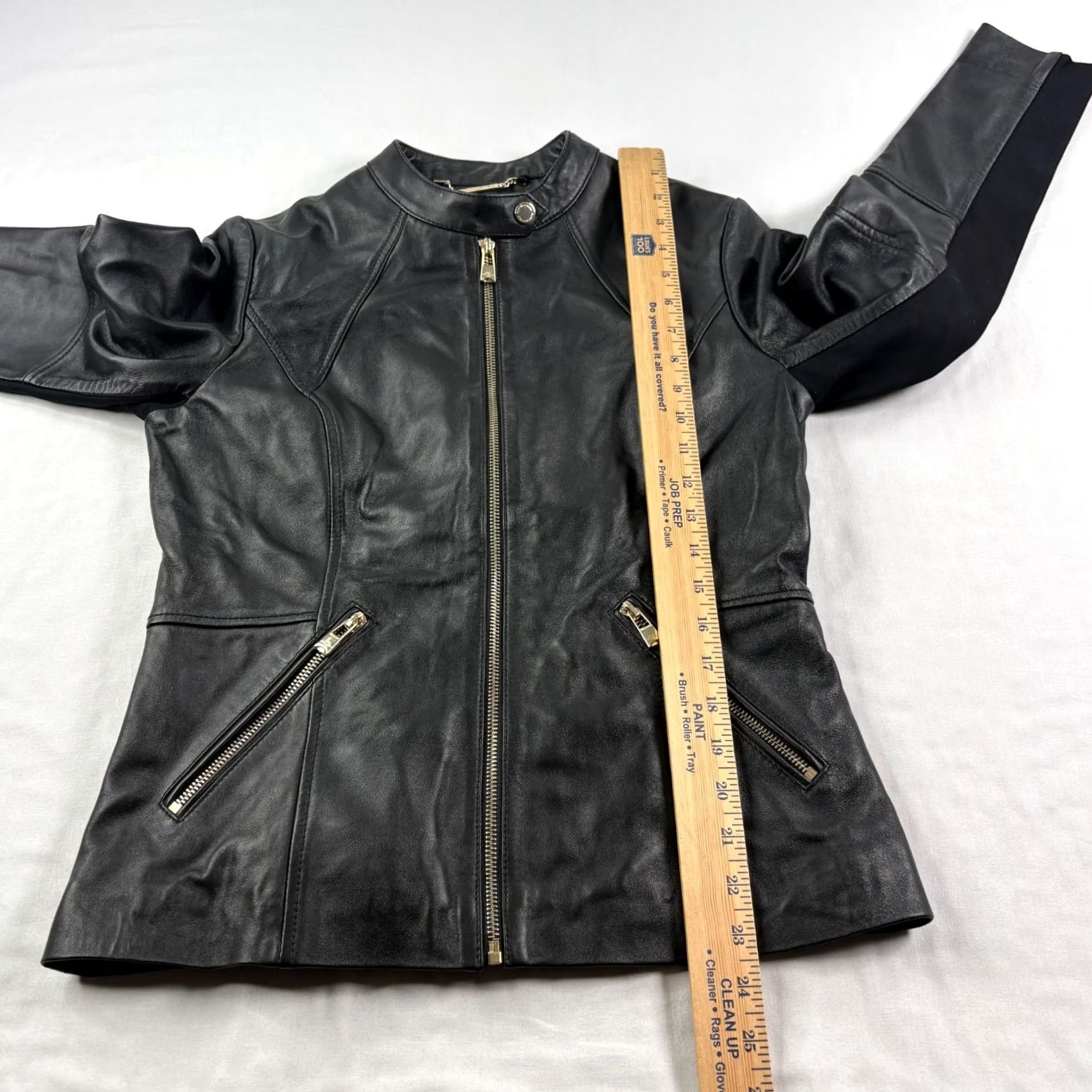 Karl Lagerfeld Karl Lagerfeld Womens Leather Jacket S Black Full Zip Biker Moto 90s Style, Zipper Accents, Mid-Length, Casual, Regular Fit, Jacket Size S / US 4 / IT 40 - 6 Thumbnail