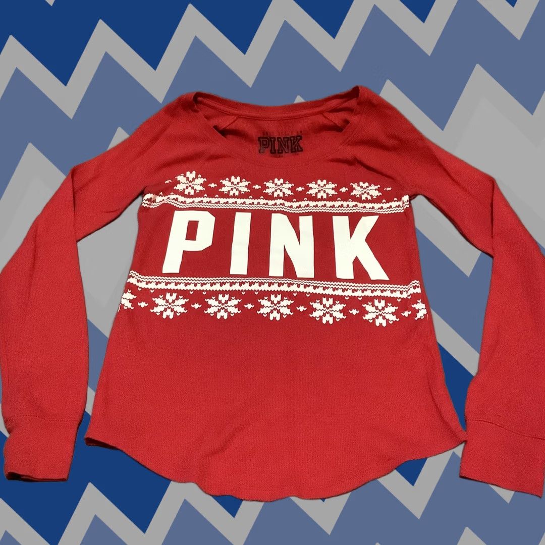 Victoria's Secret PINK by Victoria's Secret Sleep Shirt Women’s Size M Red Cotton Blend Thermal Long Sleeve Round Neck Nightwear Women Adults M Shirt Size M / US 6-8 / IT 42-44 - 1 Thumbnail