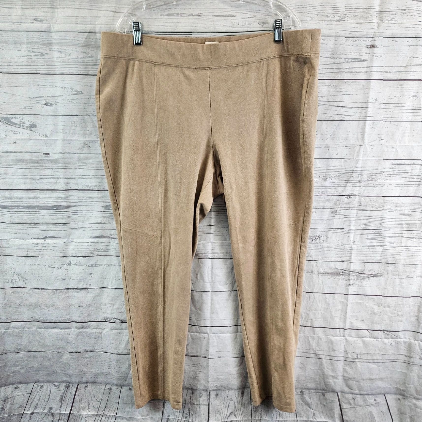 Vintage Chicos Zenergy Womens Faux Suede Pants Sz XL Tan Pull On High Rise Size 40" / US 18 - 2 Thumbnail