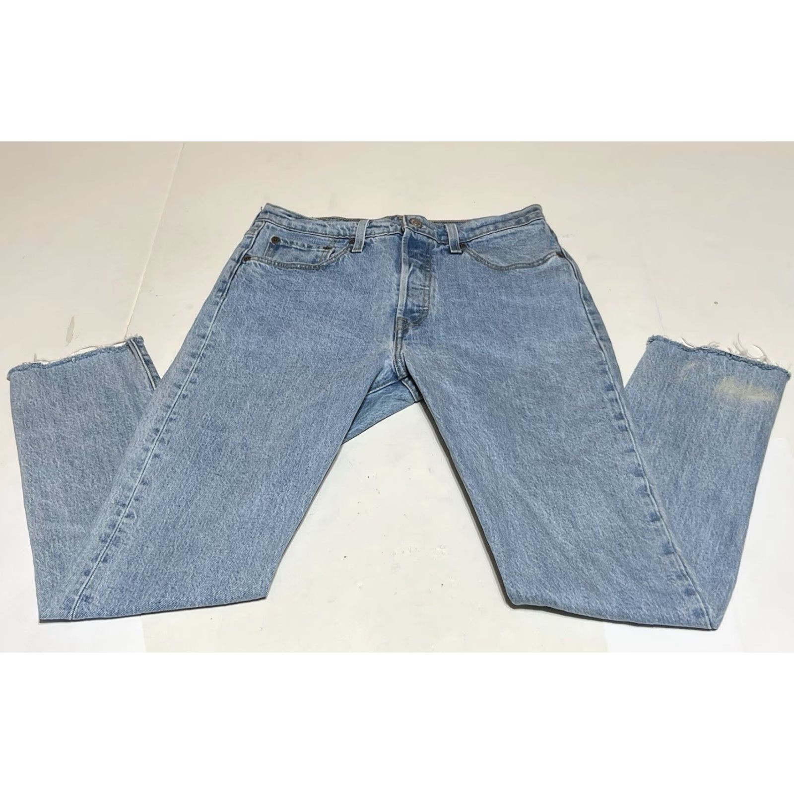 Levi's VINTAGE Levis 501 S Skinny Cropped Jeans Women's Blue 29x28 Button Fly Distressed 5-Pocket Denim Slim Fall Spring Summer Winter USA 90s Size 29" - 2 Thumbnail