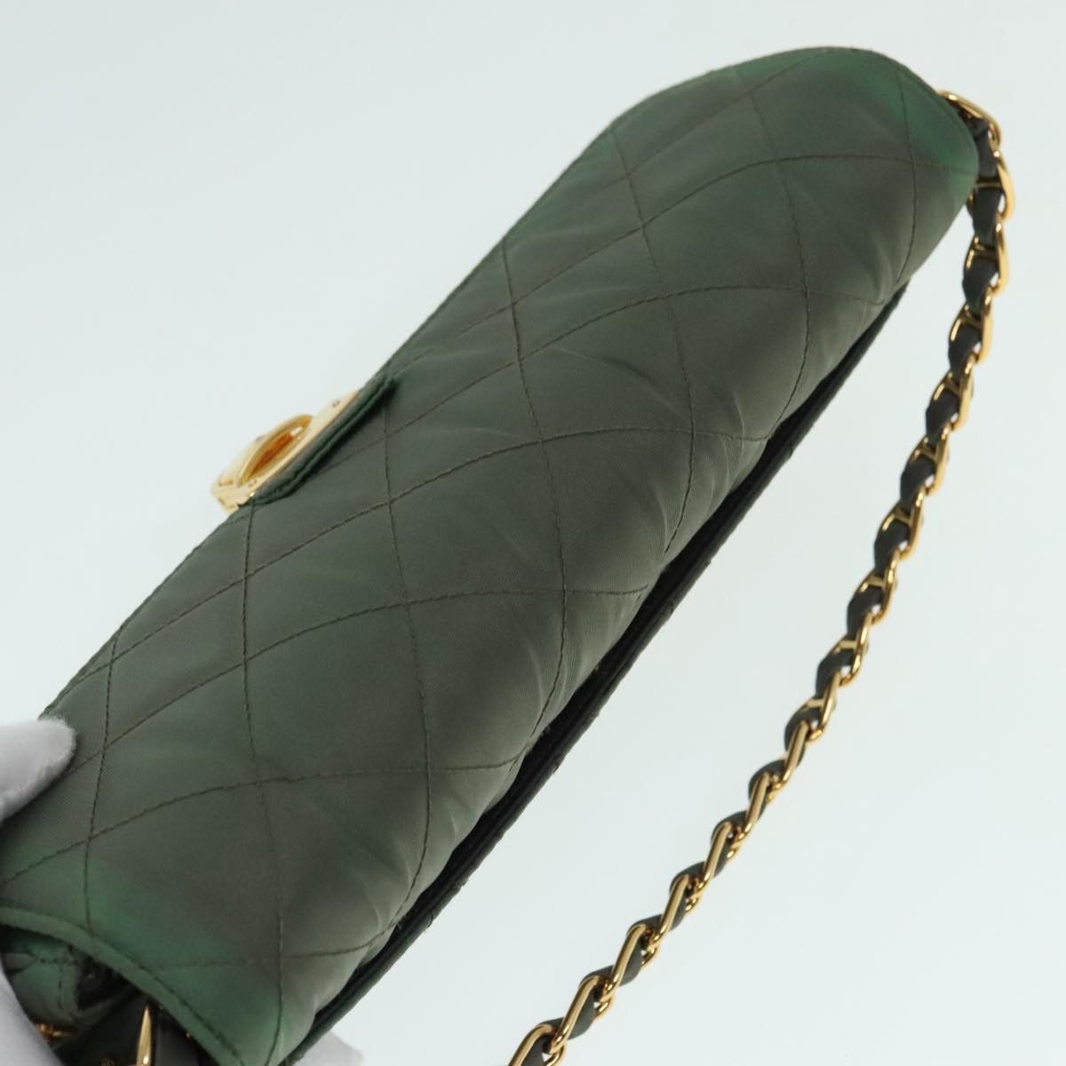 Prada PRADA Chain Quilted Shoulder Bag Nylon Khaki Gold Size ONE SIZE - 6 Thumbnail