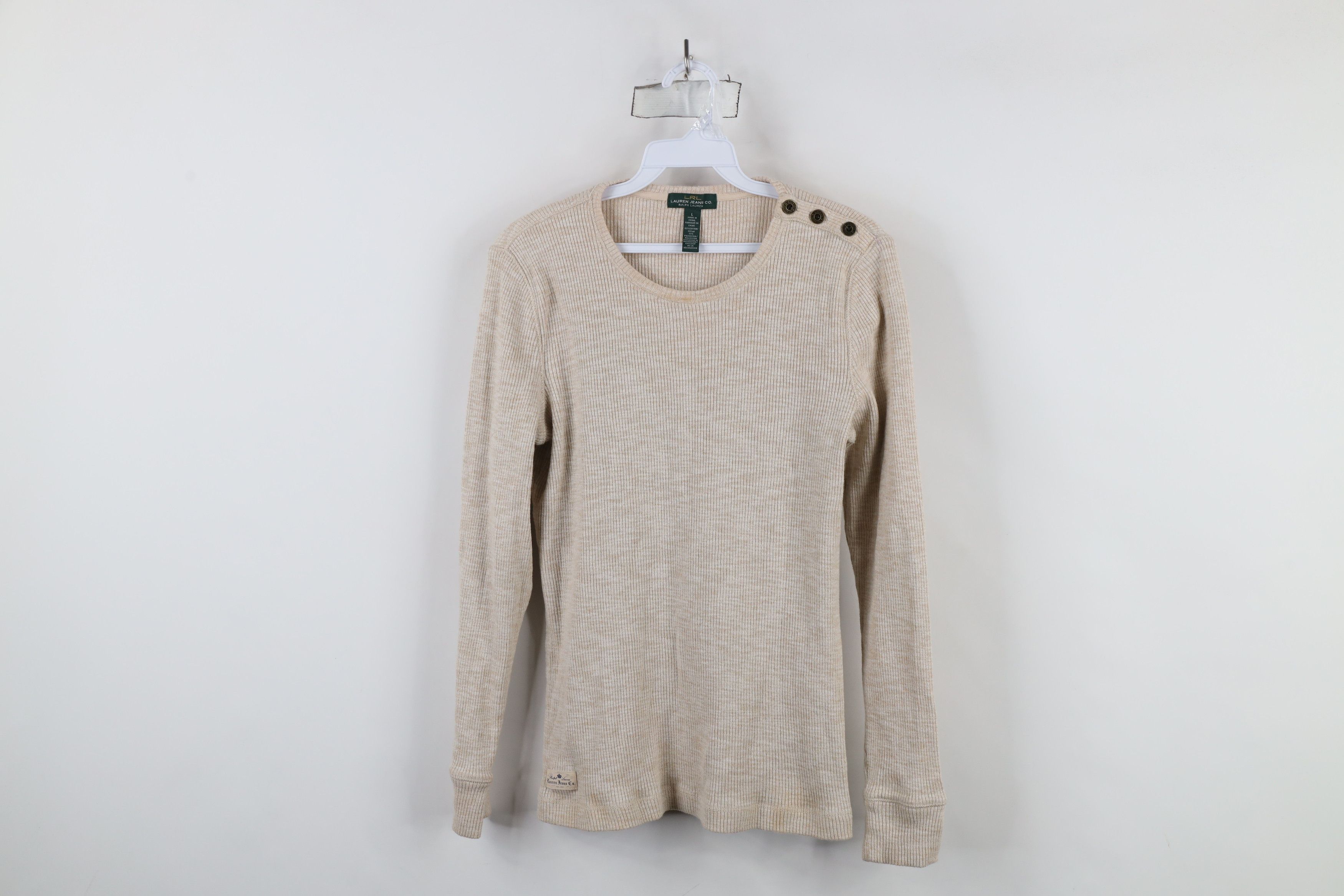Ralph Lauren × Vintage Vintage 90s Y2K Ralph Lauren Thermal Ribbed Knit T-Shirt Size L / US 10 / IT 46 - 1 Thumbnail
