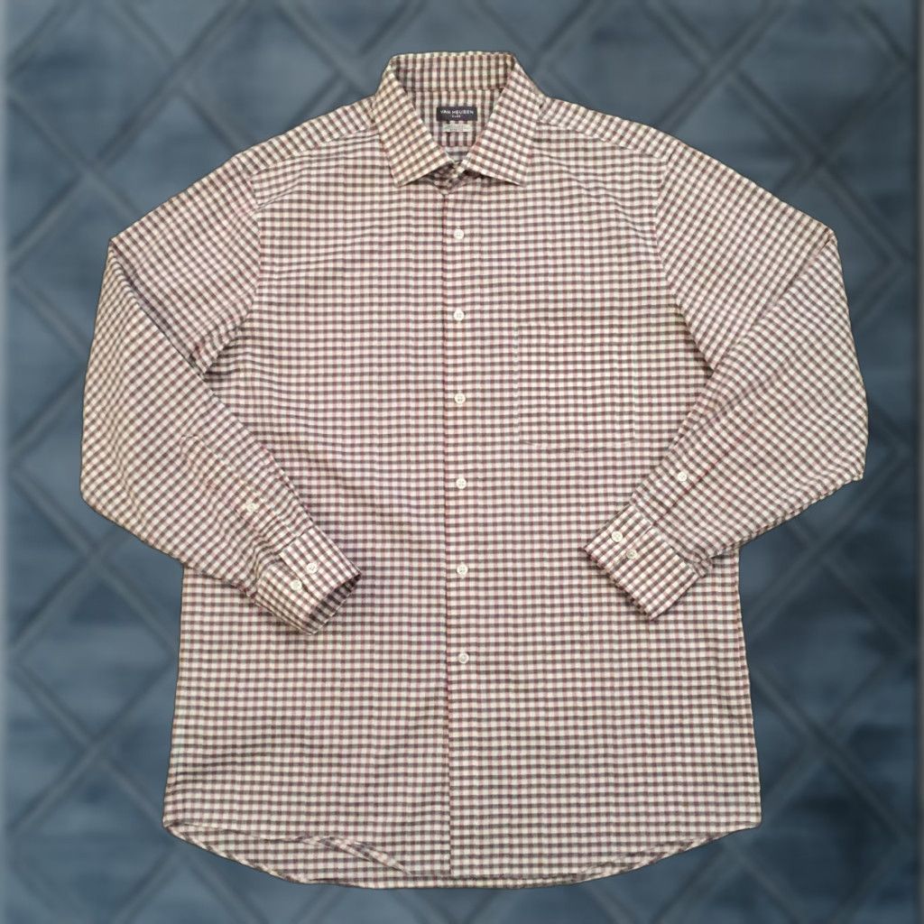 Van Heusen Van Heusen Shirt 15.5 Gray Red Plaid Long Sleeve Button Front Mens Size US L / EU 52-54 / 3 - 1 Thumbnail