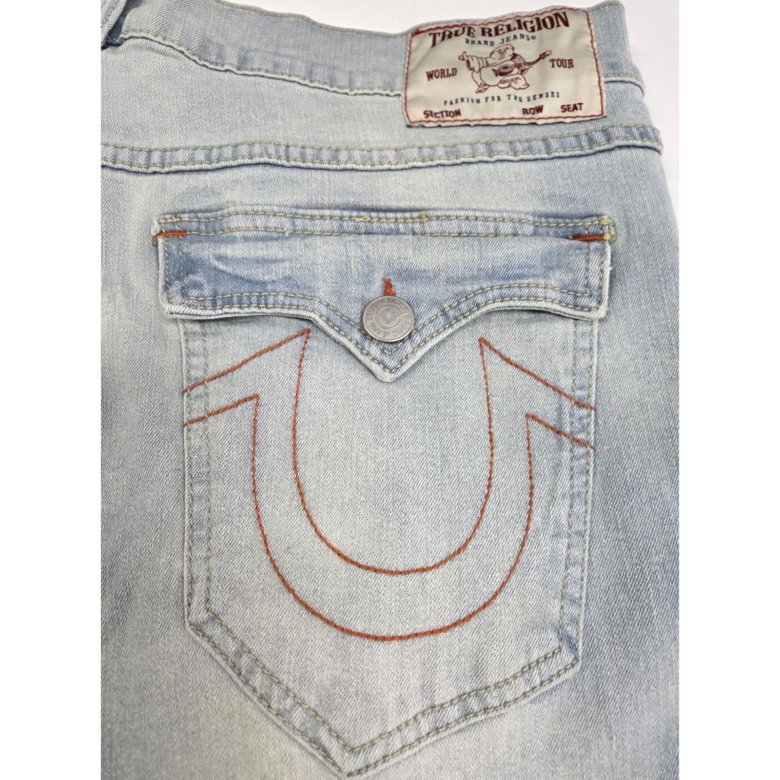 True Religion VINTAGE True Religion Geno Jeans Mens Slim Fit 36 Light Blue Denim 5-Pocket Logo Embroidered Zipper Button 36/32 Top Size US 36 / EU 52 - 6 Thumbnail