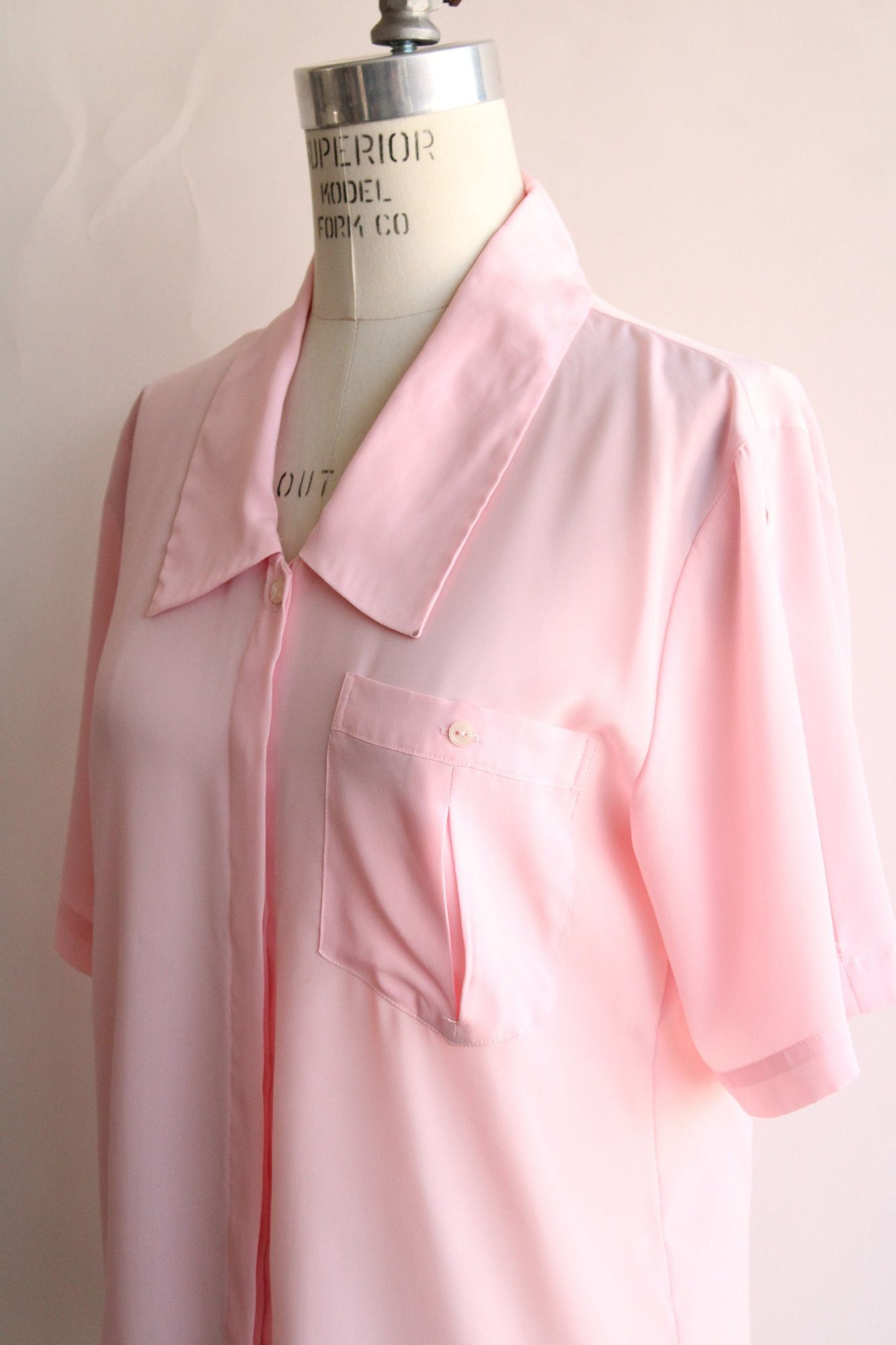Vintage Vintage 1980s Blouse, Pink Dagger Collar with Pocket, Size 8 Size M / US 6-8 / IT 42-44 - 8 Thumbnail