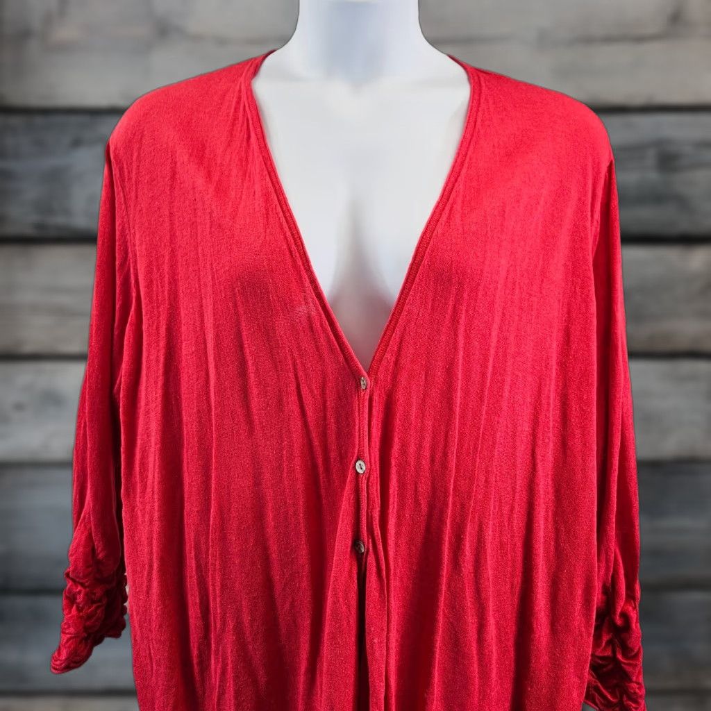 NIC+ZOE Nic+Zoe Cardigan Womens Sz 1X Red Linen Blend Long Sleeve Button Front Size XL / US 12-14 / IT 48-50 - 1 Thumbnail