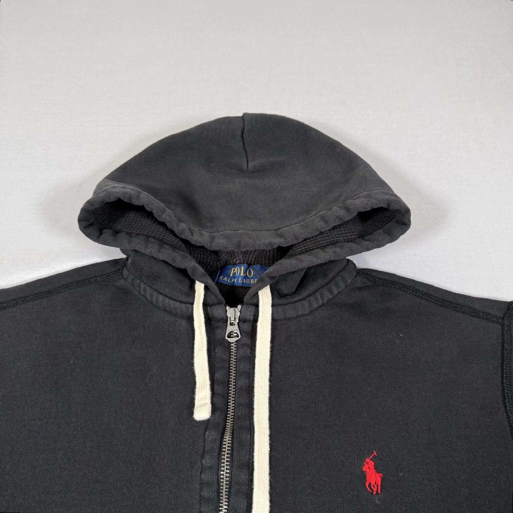 Polo Ralph Lauren Hoodie Mens Medium Black Waffle Thermal Zip Up Sweater Pony