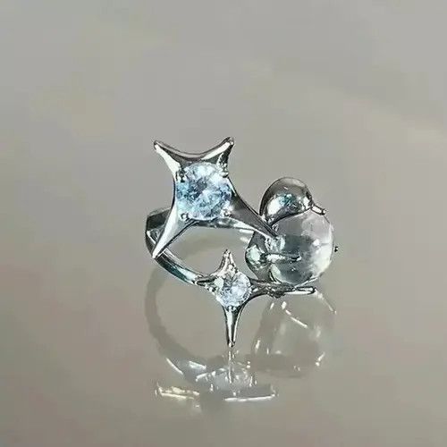 Merc Opal Ring Zircon Star Irregular Moonstone Vintage Geometric Size ONE SIZE - 3 Thumbnail