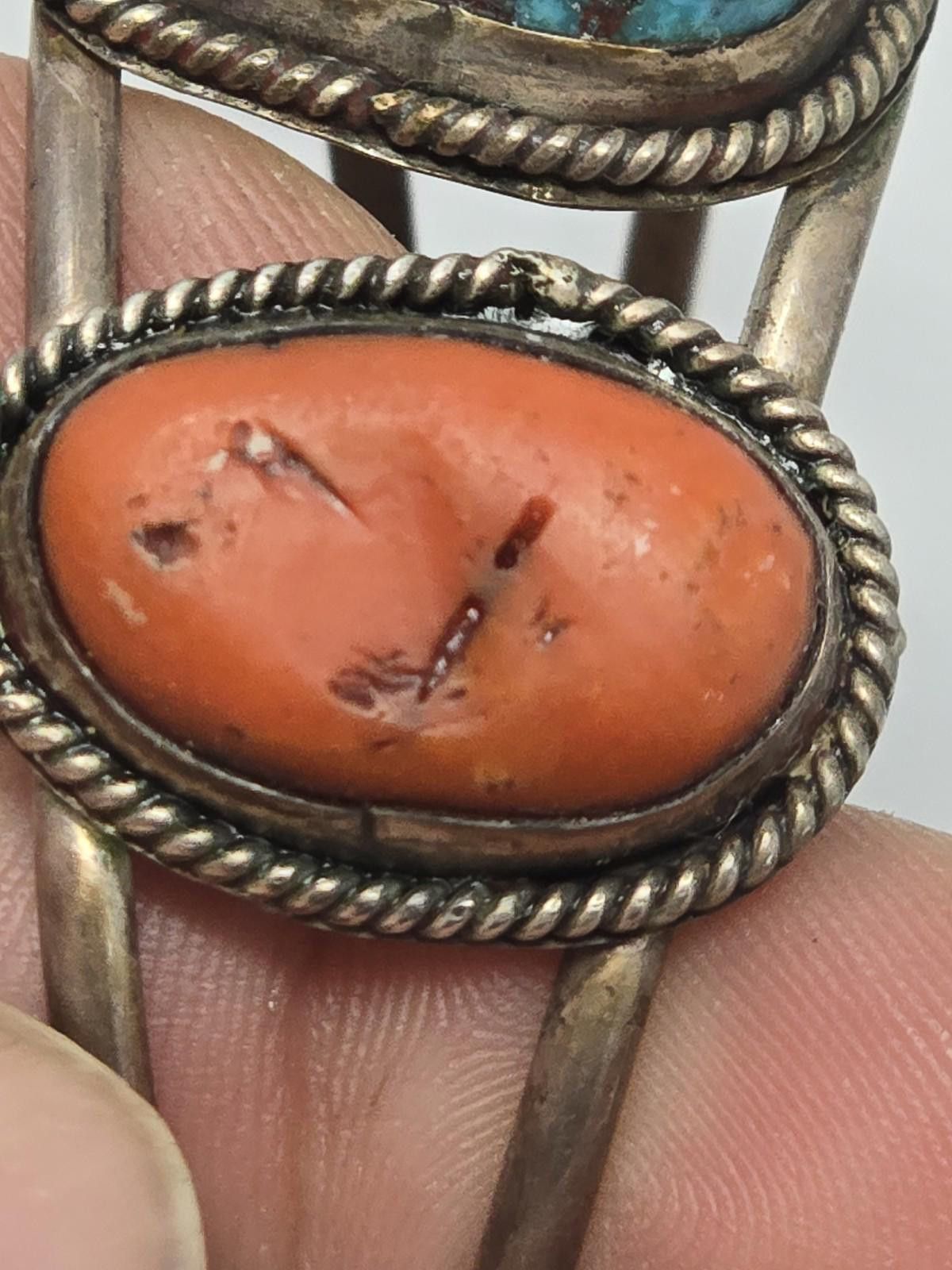 Other Vintage Navajo Sterling Silver Cuff w/ Turquoise & Coral Size ONE SIZE - 8 Thumbnail