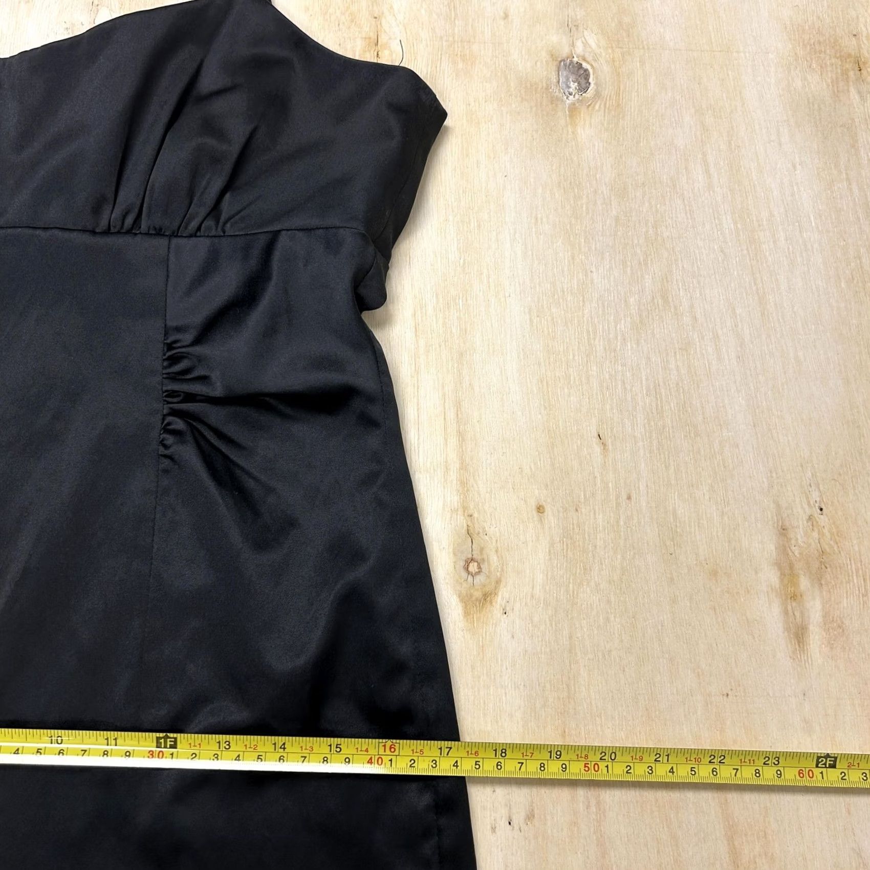 Vintage Twenty One Dress Womens Medium Black Satin Ruched Scoop Neck Slip Mini Dress Size M / US 6-8 / IT 42-44 - 7 Thumbnail